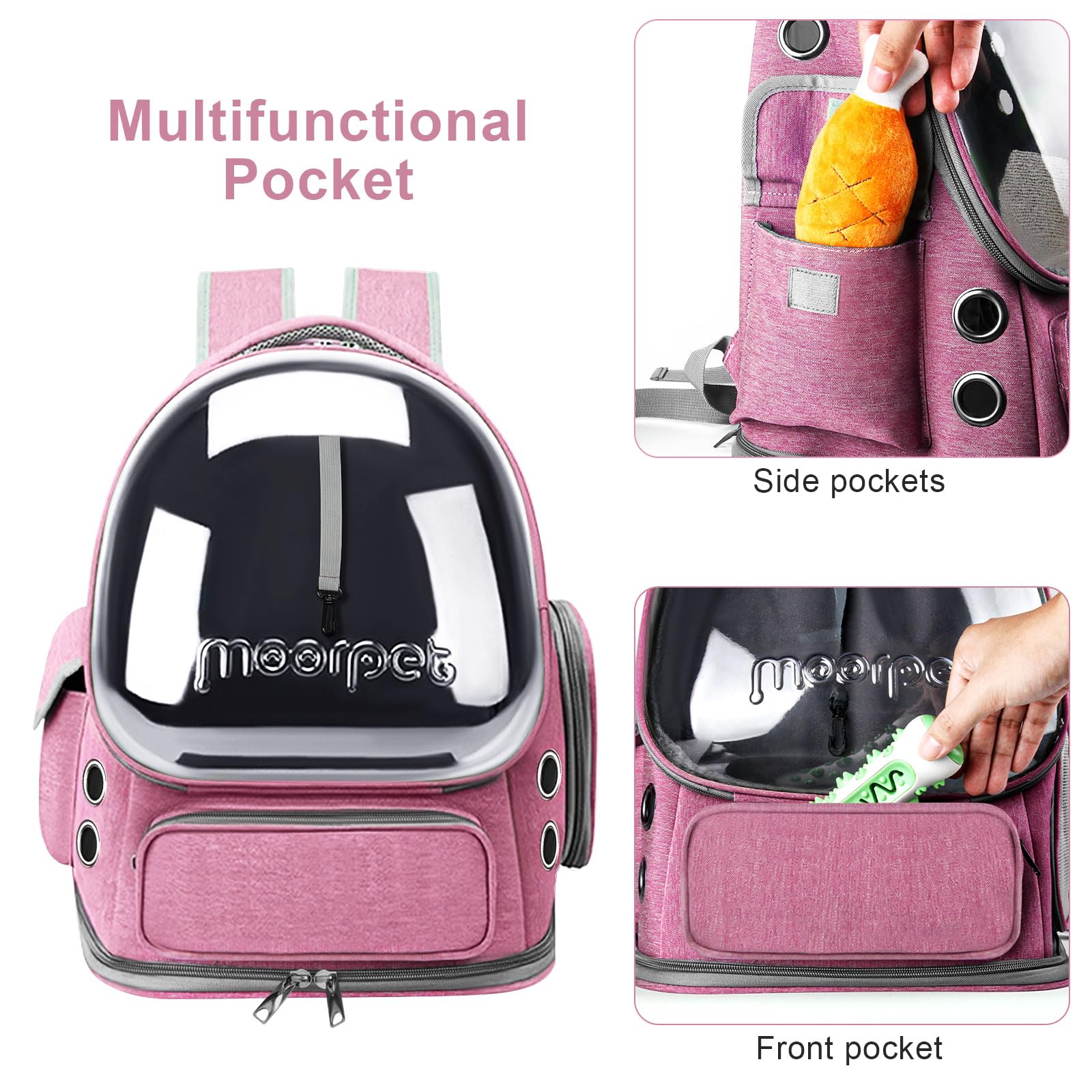 Zaino pieghevole per gatti, traspirante, design a bolle, trasparente, approvato dalle compagnie aeree, fino a 9 kg (rosa)