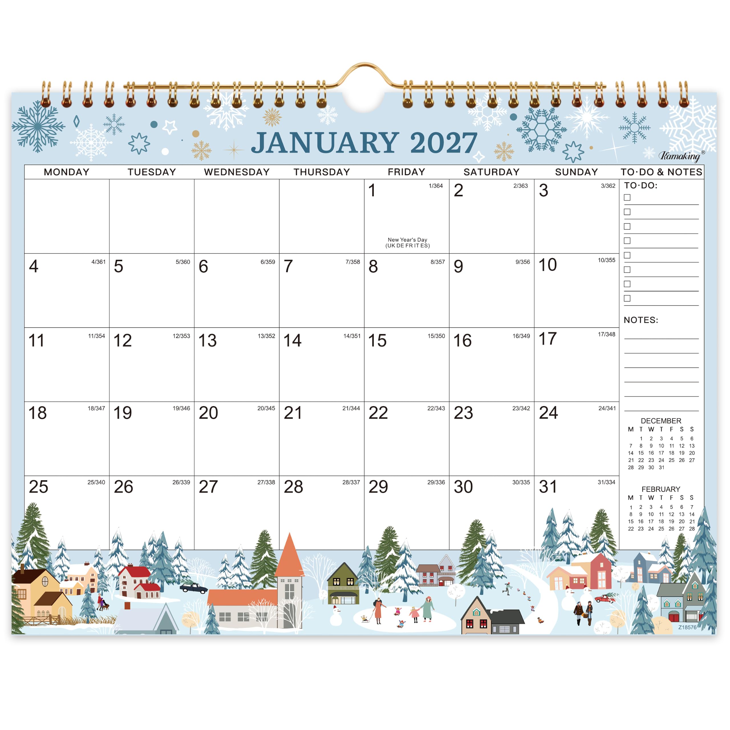 Calendar 2027, Wall Calendar 2027 A4 UK, Blue