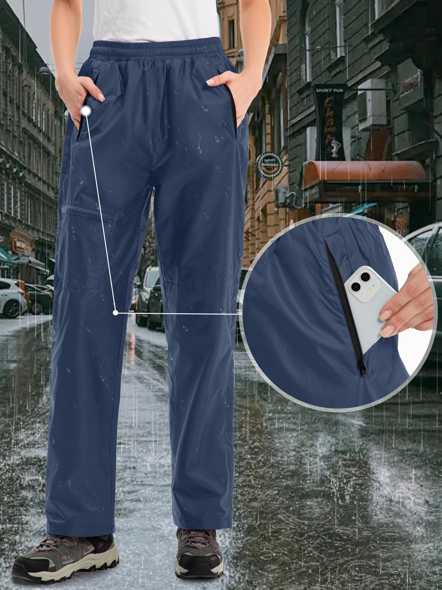 Pantalones de lluvia para mujer, impermeables, transpirables, ligeros, para bicicleta, cortavientos, senderismo, trekking, trabajo