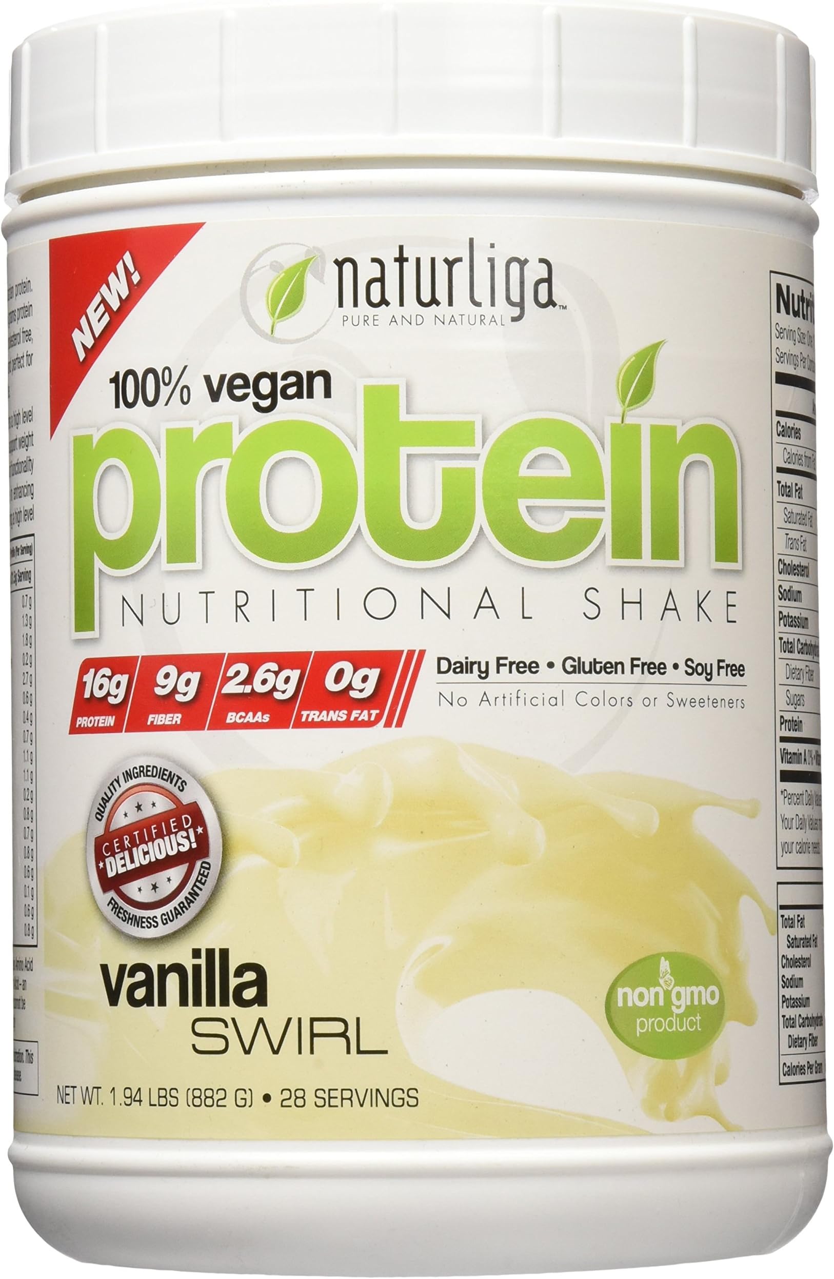 Max Muscle Sports Nutrition Naturliga 100% Vegan Protein, Vanilla Swirl, 1.94lbs(28 servings)