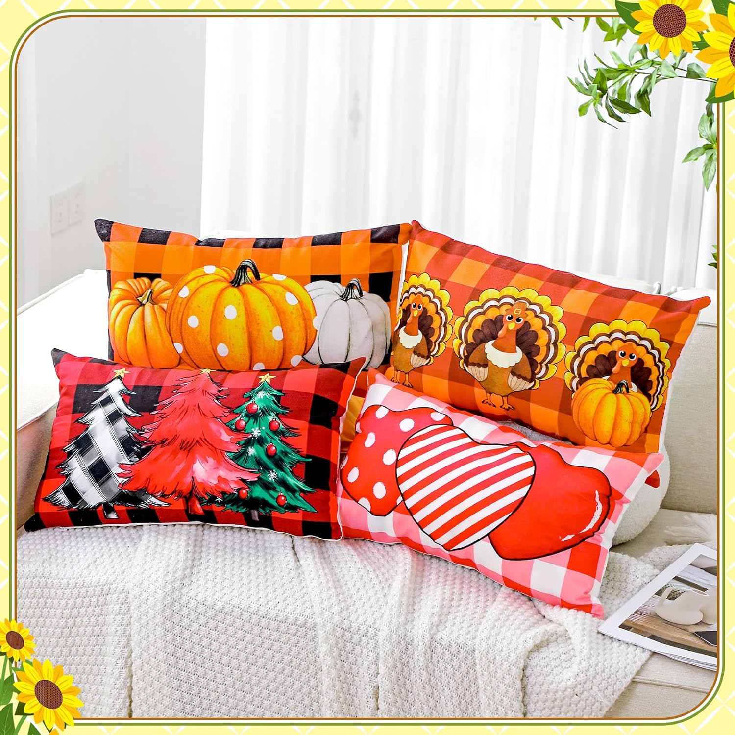 Mindsoft 14 Pcs Seasonal Holiday Pillow Cover 12 x 20 Inch Spring Patriotic Summer Lumbar Throw Pillow Covers Holiday Decorative Rectangle Throw Pillowcase for Home Office Sofa Decoration