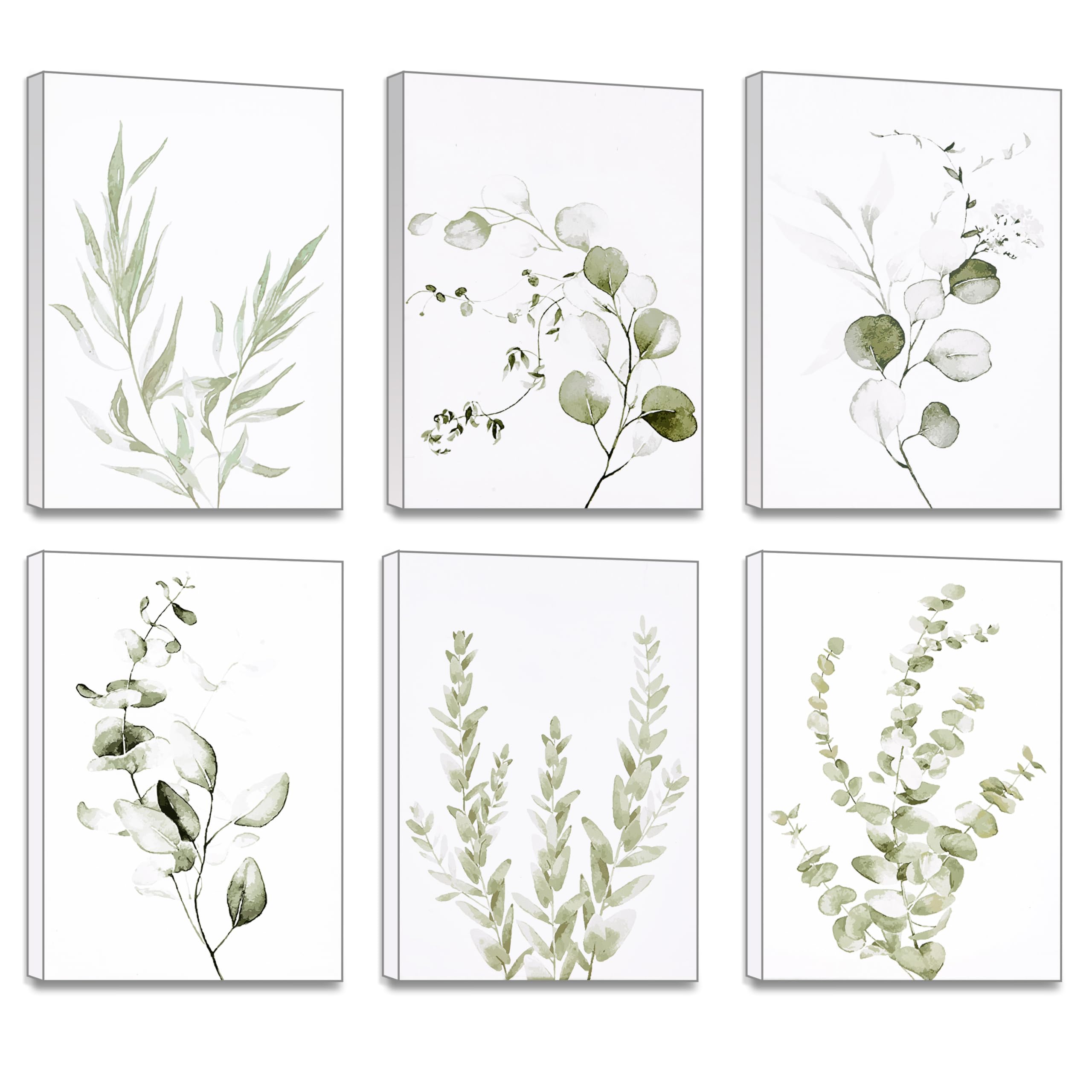 Botanical Wall Art, Leaf Picture, Canvas Wall Art Minimalist, Botanical Posters, Floral Wall Decor for Bedroom Living Room Bathroom Kitchen (Set of 6, 8x10 inch, Framed)