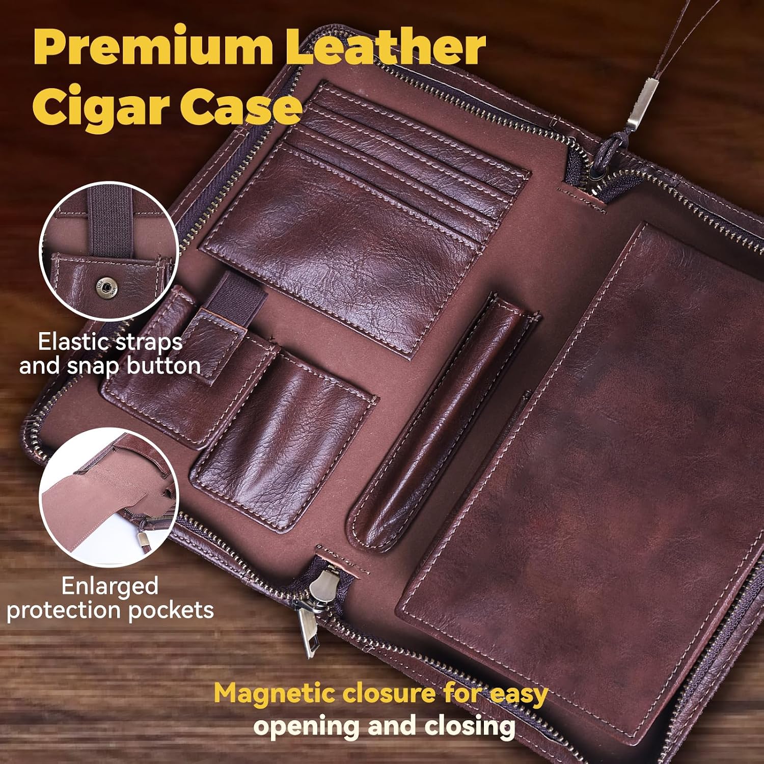 Portable Travel Leather Cigar Case, Handmade Full Grain Leather Cigar Box, Holds 5-6 Cigars, Cigar Humidor, Cigar Accessories for Men Gift