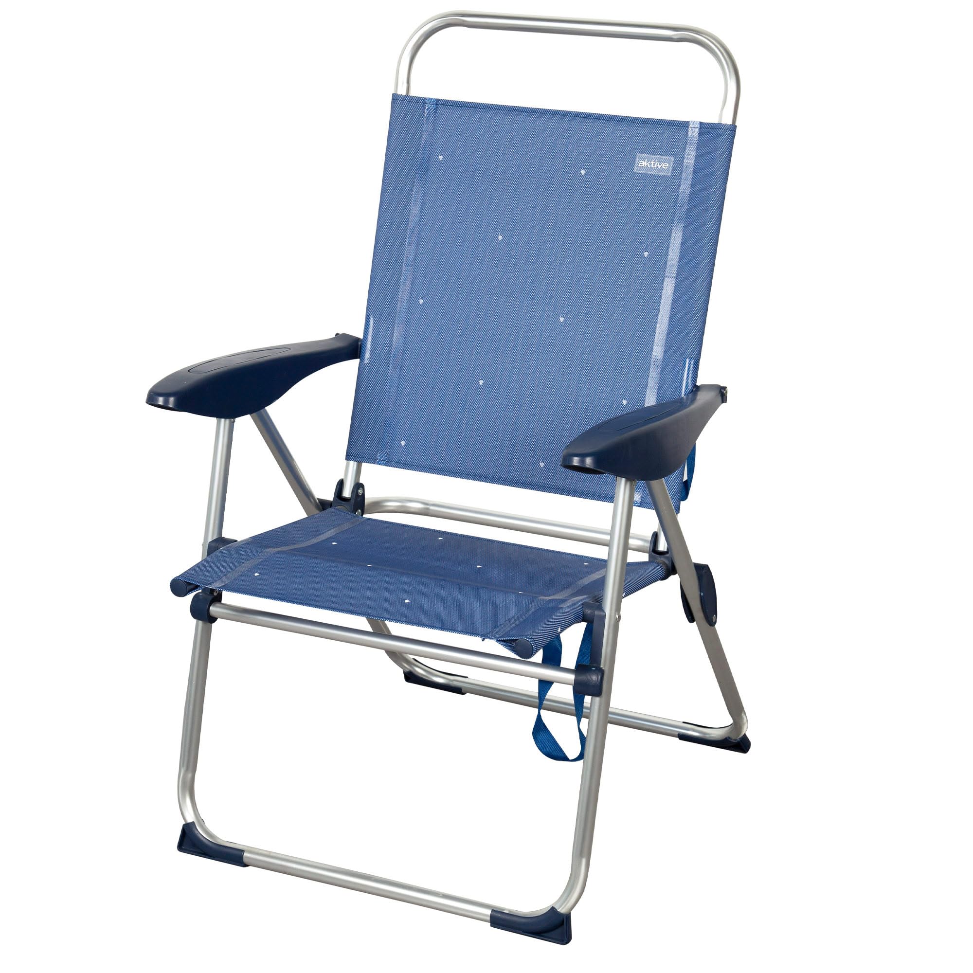 AKTIVE Chaise de Plage Pliable, 65 x 60 x 38/96 cm, Dossier inclinable, réglable 4 Positions, Structure en Aluminium, Tissu textilène, Anti-retournement, Max. 110 kg, Couleur Bleue, modèle La Palma