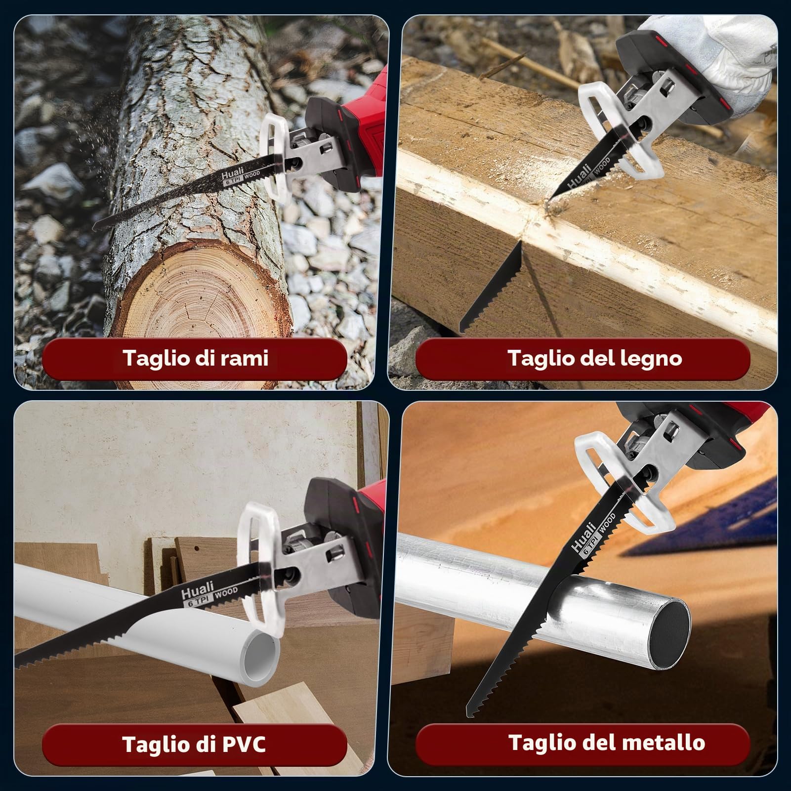 Gattuccio a Batteria, 21V Sega a Gattuccio, Sega Elettrica con 2 Batteria, 0-4000RPM Velocità Variabile Seghetto a Gattuccio, 8 Lame, Seghetto Alternativo Senza Utensili per Legno Metallo PVC