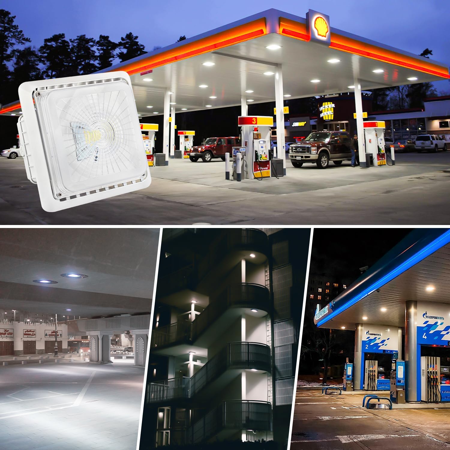 55W LED Parking Garage Canopy Light, 7425LM LED Gas Station Canopy Lights, 5000K IP65 Waterproof Outdoor Carport Ceiling Light for Gas Station, Garage, AC100-277V, UL DLC Listed (4-Pack)