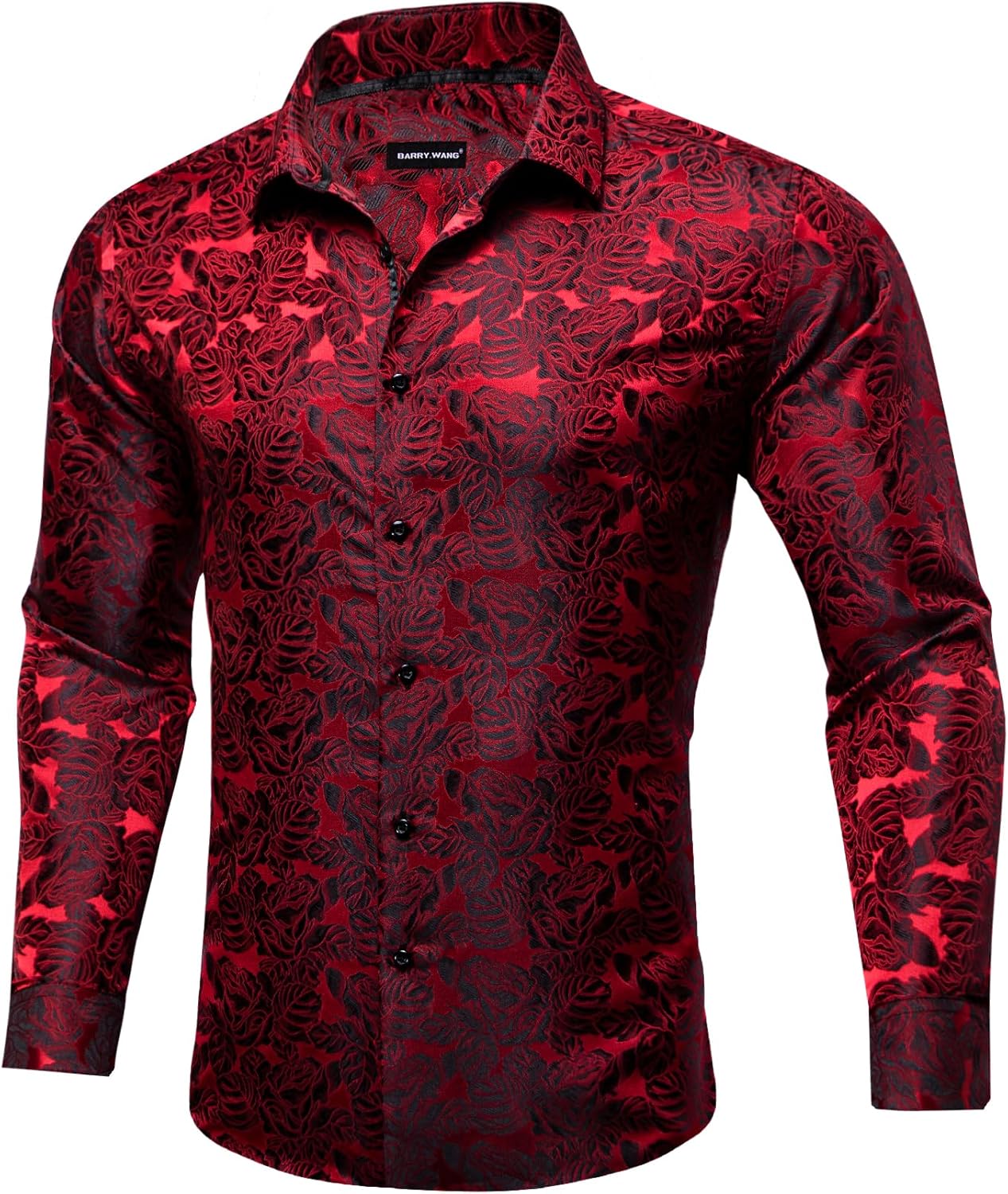 Barry.Wang Mens Casual Long Sleeve Shirts Silk Button Up Novelty Paisley Formal Dress Shirt Western Mexico Cowboy - Image 3