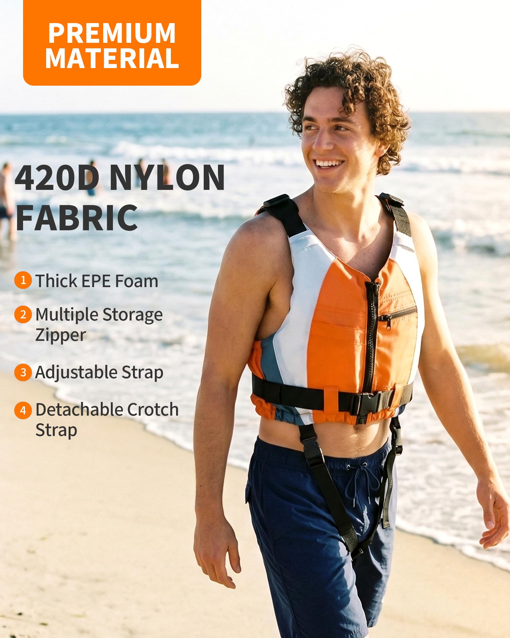 Owntop Aiuti per La Galleggiabilità per Adulti, Giubbotto Galleggiante Regolabile 50N Unisex, Gilet da Nuoto con Tasche, Giacca da Nuoto per SUP Kayak Pesca Canoa a Vela - 2