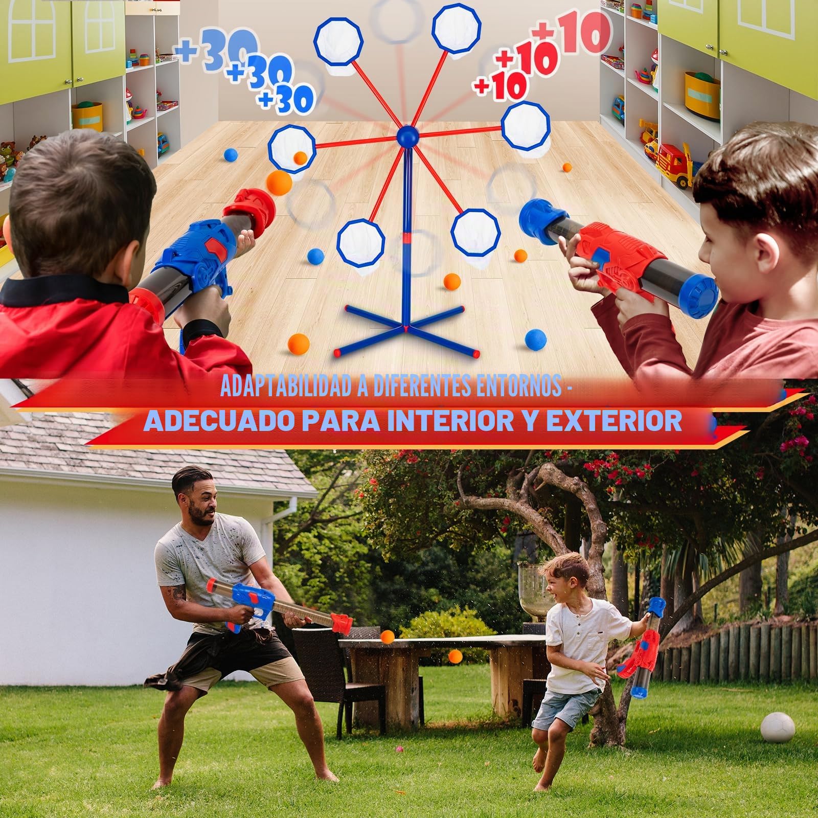 Juego de Tiro al Blanco, Juguetes de Tiro para Niños con 2 Pistolas de Juguetes 24 Bolas de Espuma, Juguete para Actividades en Interiores y Exteriores,Regalo Ideal para Niños de 5 años y Más