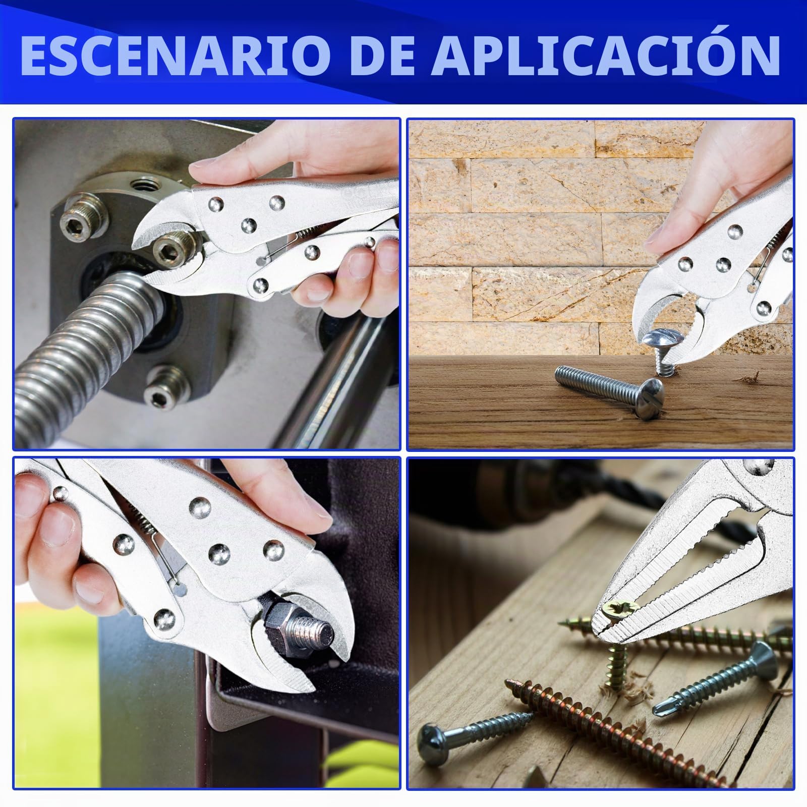 CCLIFE Juego de 4 Alicates de Bloqueo para Soldar - 1 Mandíbula Recta 150mm, 3 Mandíbulas Curvadas 125mm 180mm 250mm - Grip