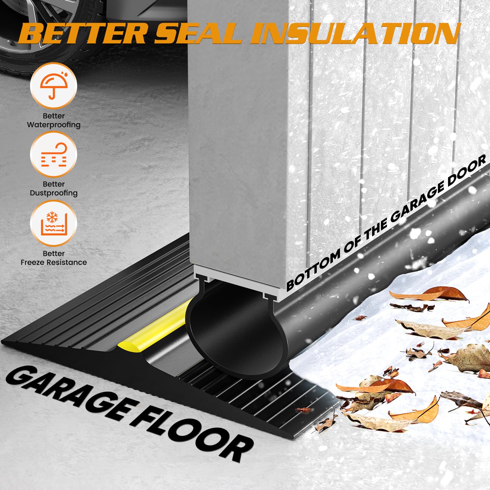 Sello de umbral de puerta de garaje 4.8m/13mm Burlete para Puerta de Garaje goma multiusos para puerta de garaje fácil de cortar resistente a la intemperie puede evitar que el agua la lluvia