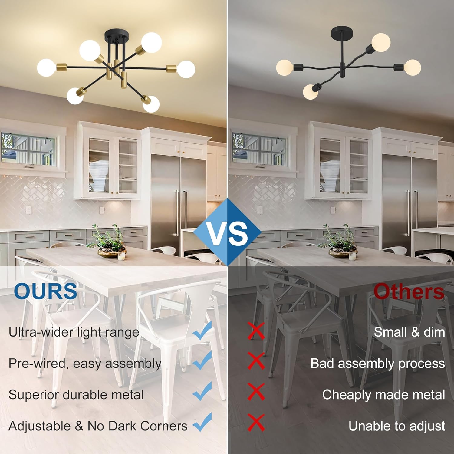 Biewalk Modern Chandelier Ceiling Light Fixture, 6-Light Sputnik Dining Chandeliers 31.18" Gold and Black Chandelier Over Table, Mid Century Lights Fixture for Dining Room Living Room Kitchen Island