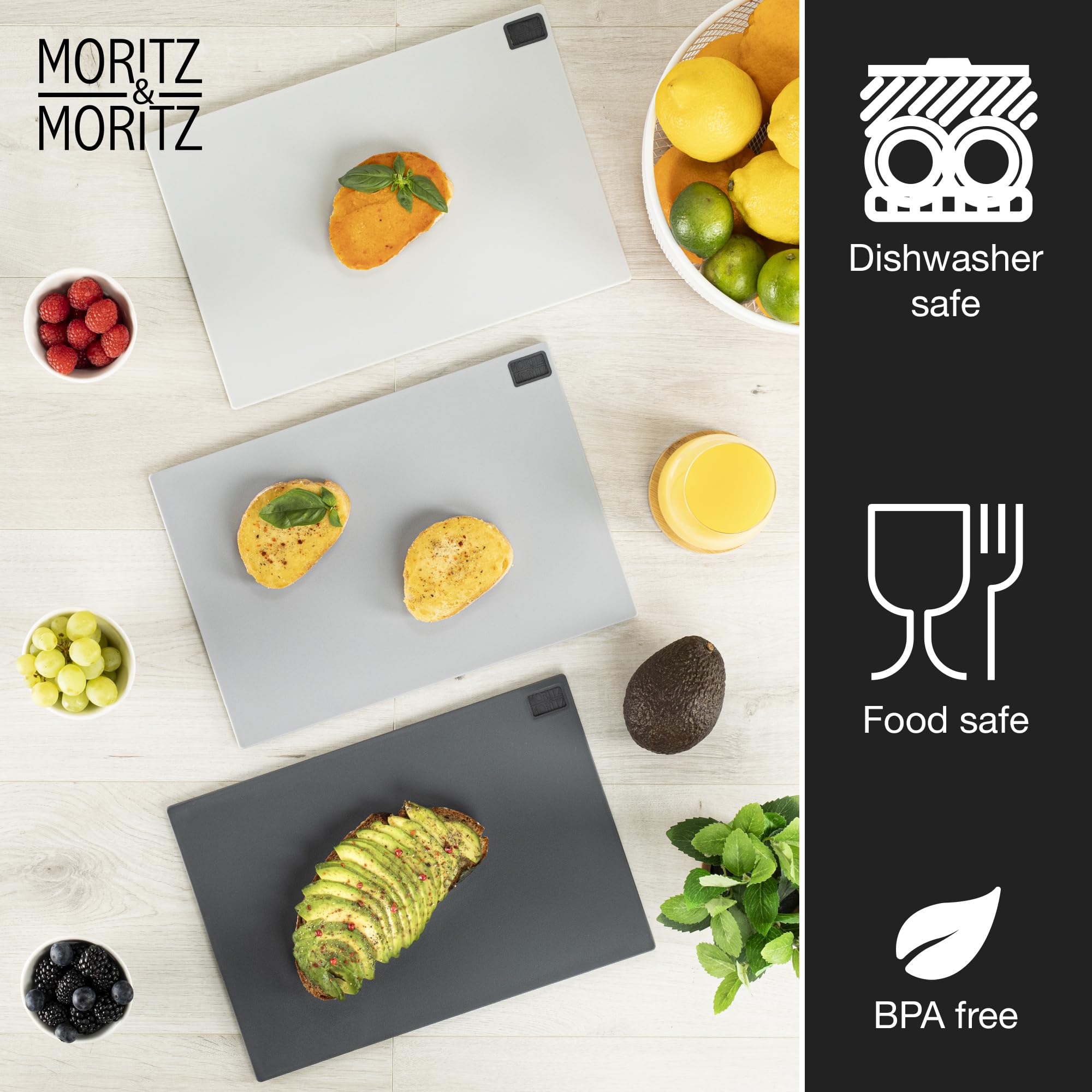Moritz & Moritz 3X Grey Chopping Board Set including Stand 32 x 22 cm - Image 3