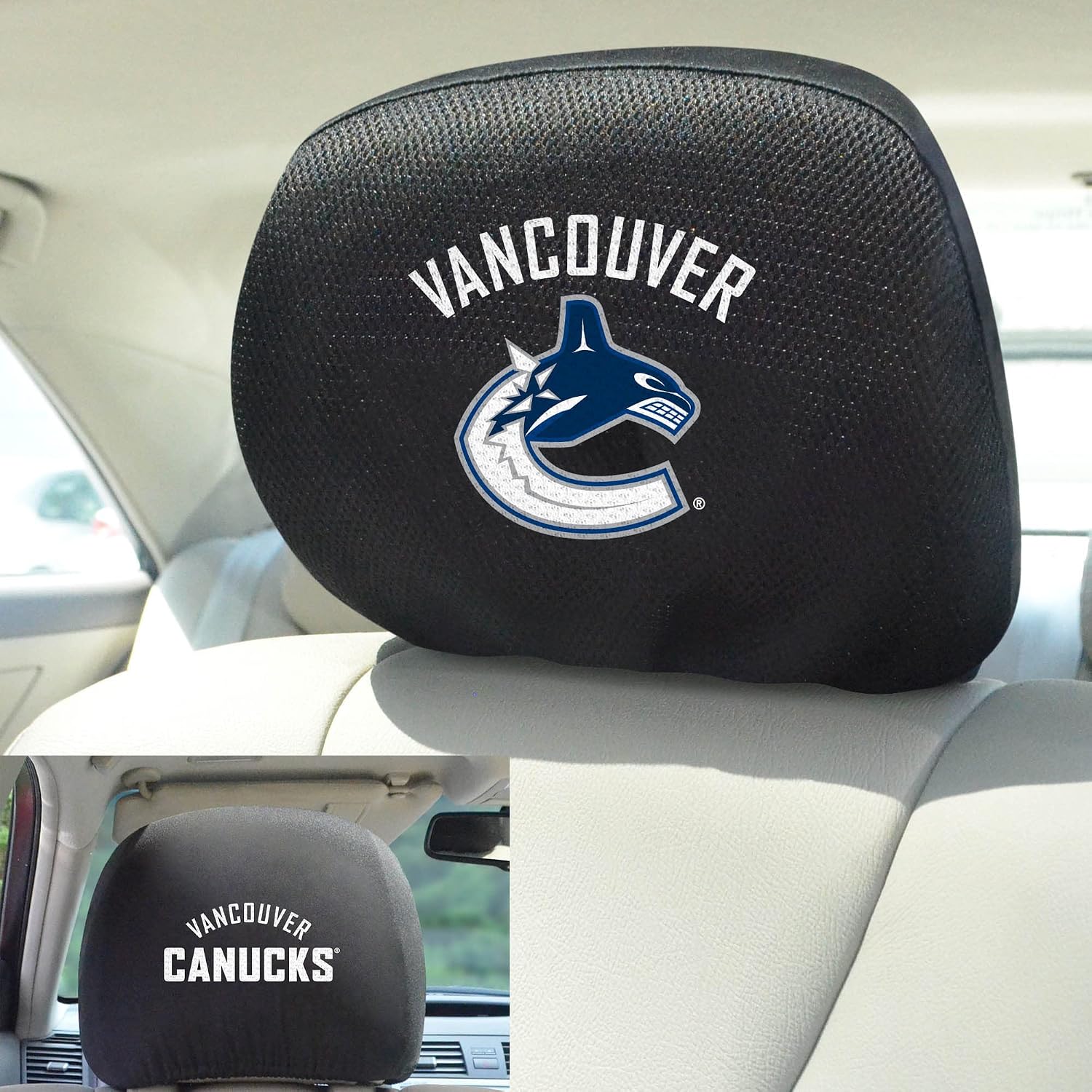 FANMATS 17049 Vancouver Canucks Embroidered Head Rest Cover Set - 2 Pieces