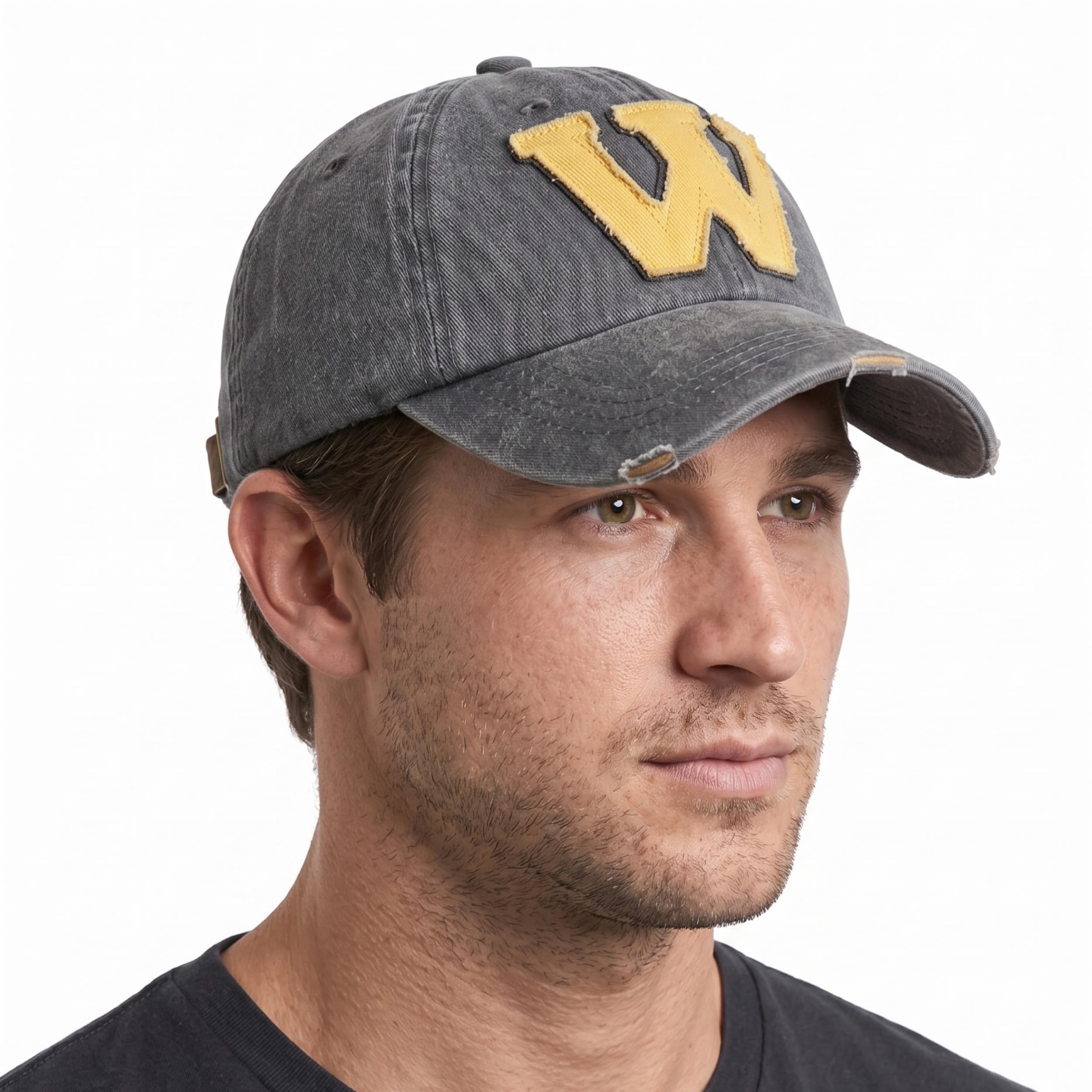 jamont Unisex Vintage Washed Cotton Baseball Cap | Distressed Adjustable Dad Hat with Embroidered W Patch for Men & Women | Stylish Sun Protection Sports & Casual Cap, Grey-picture-10
