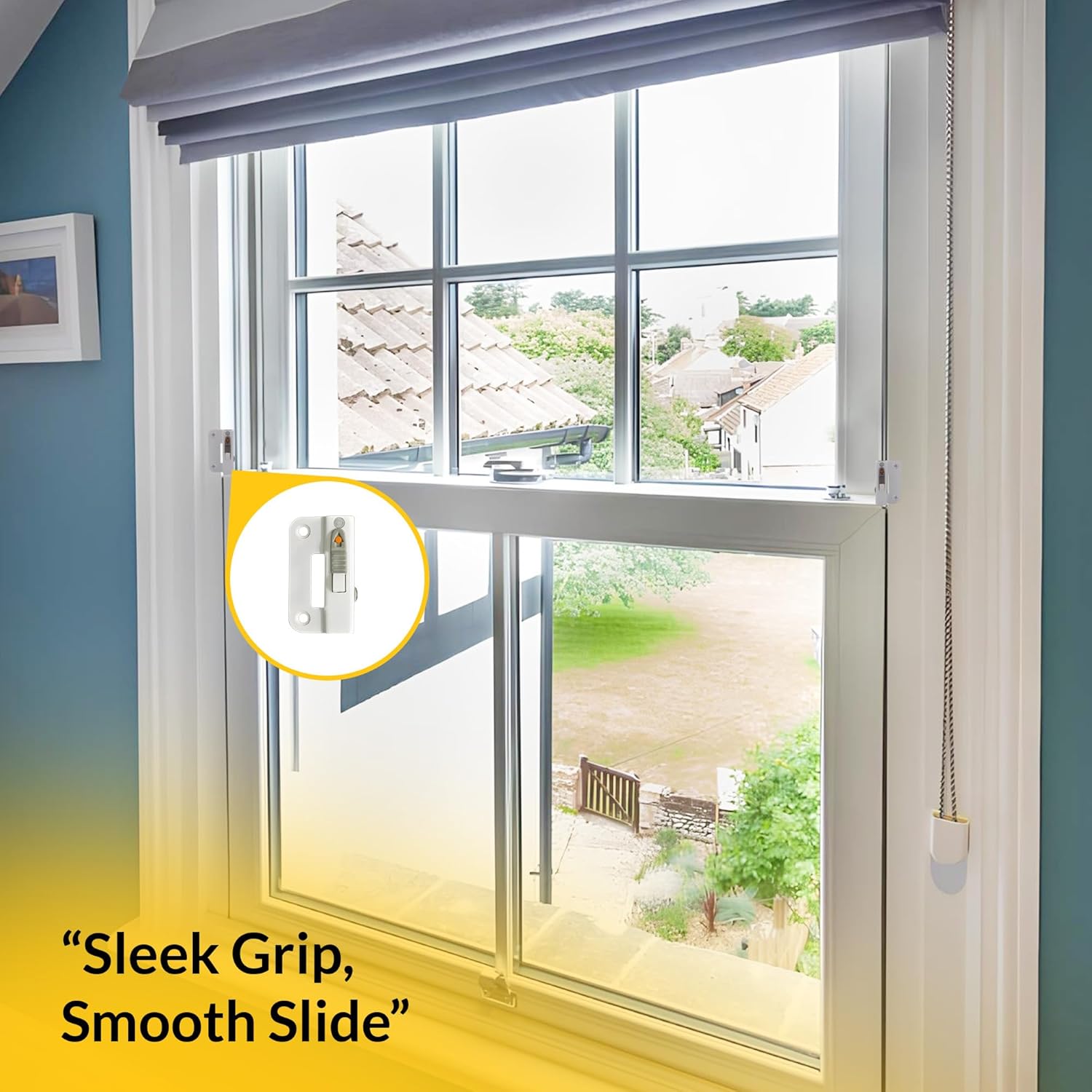 Brixwell Window Opening Control Device Reverse Retro Fit Dual Action, Right Hand, Steel Material, White Finish, 2-3/8" Length, 1-5/16" Height, 3/8" Thickness, Fit Frame to Sash 1/8" to 3/16"