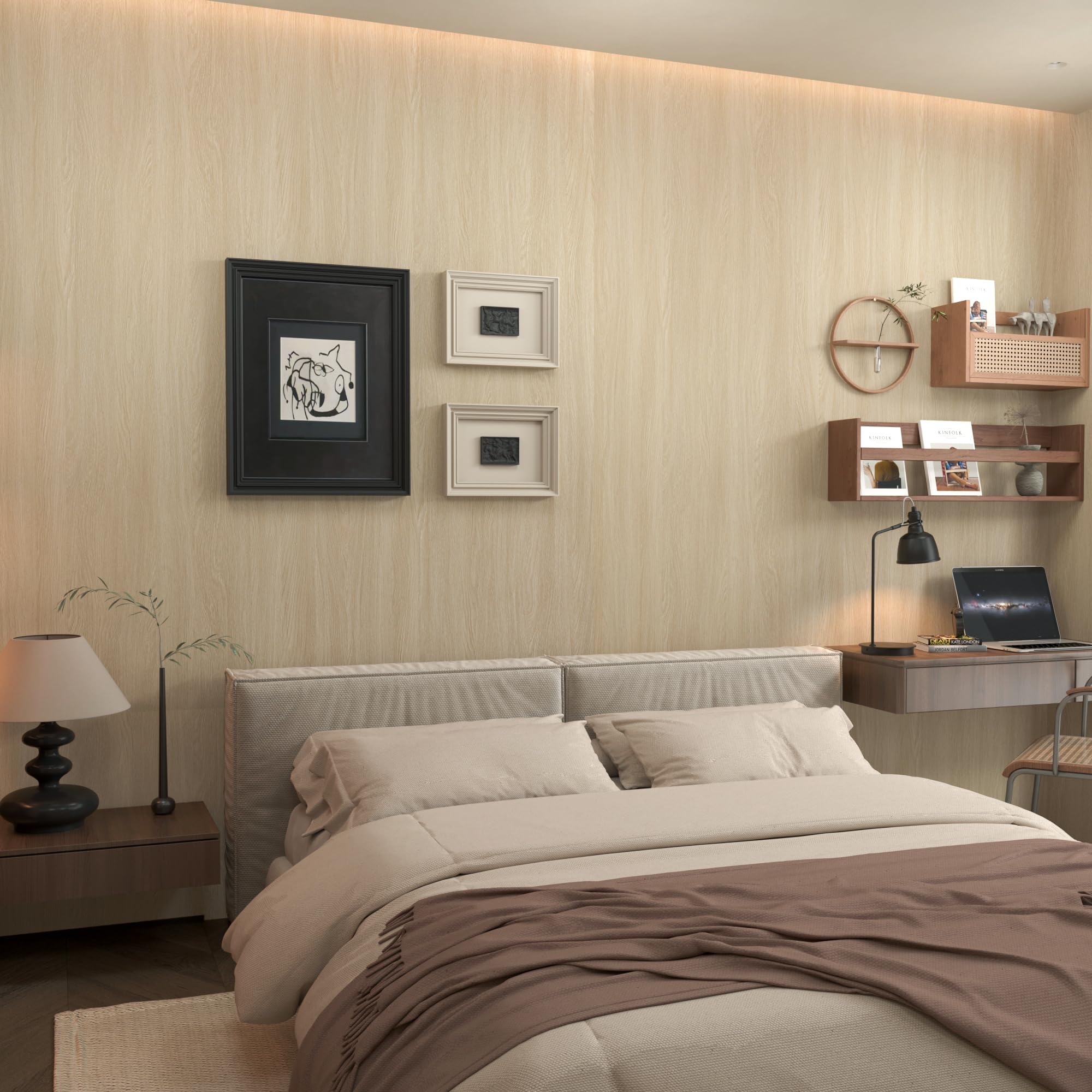 TOTIO Light Brown Wood Grain Contact Paper Peel and Stick Beige Oak Textured Self-Adhesive Wallpaper Bubble-Free Design Matte Thicken 16x78inch Waterproof Counter Top Stick Paper Wood Vinyl Wrap
