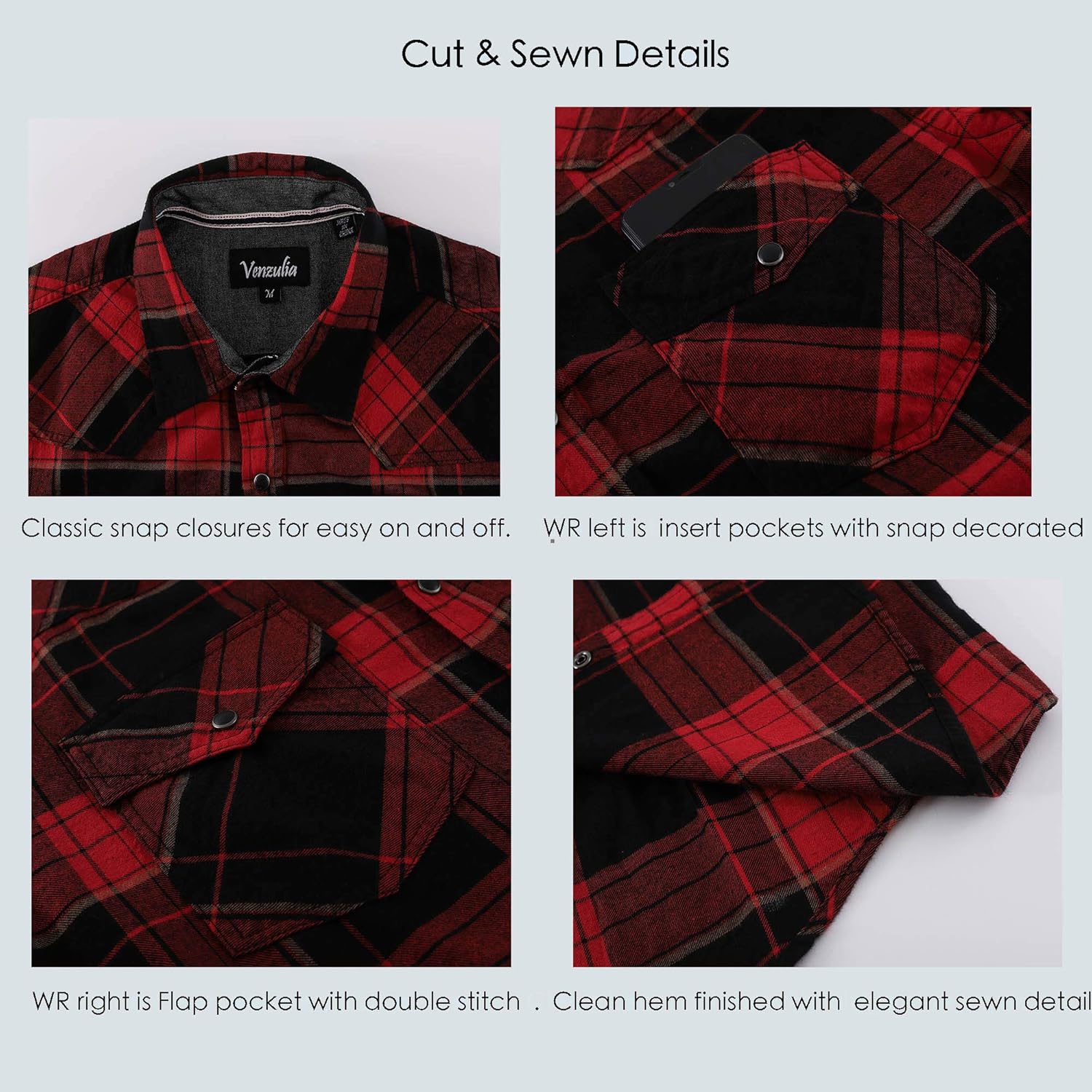 Men's Western Flannel Casual Shirt Two Pocket Long Sleeve Snap Shirt - Image 4