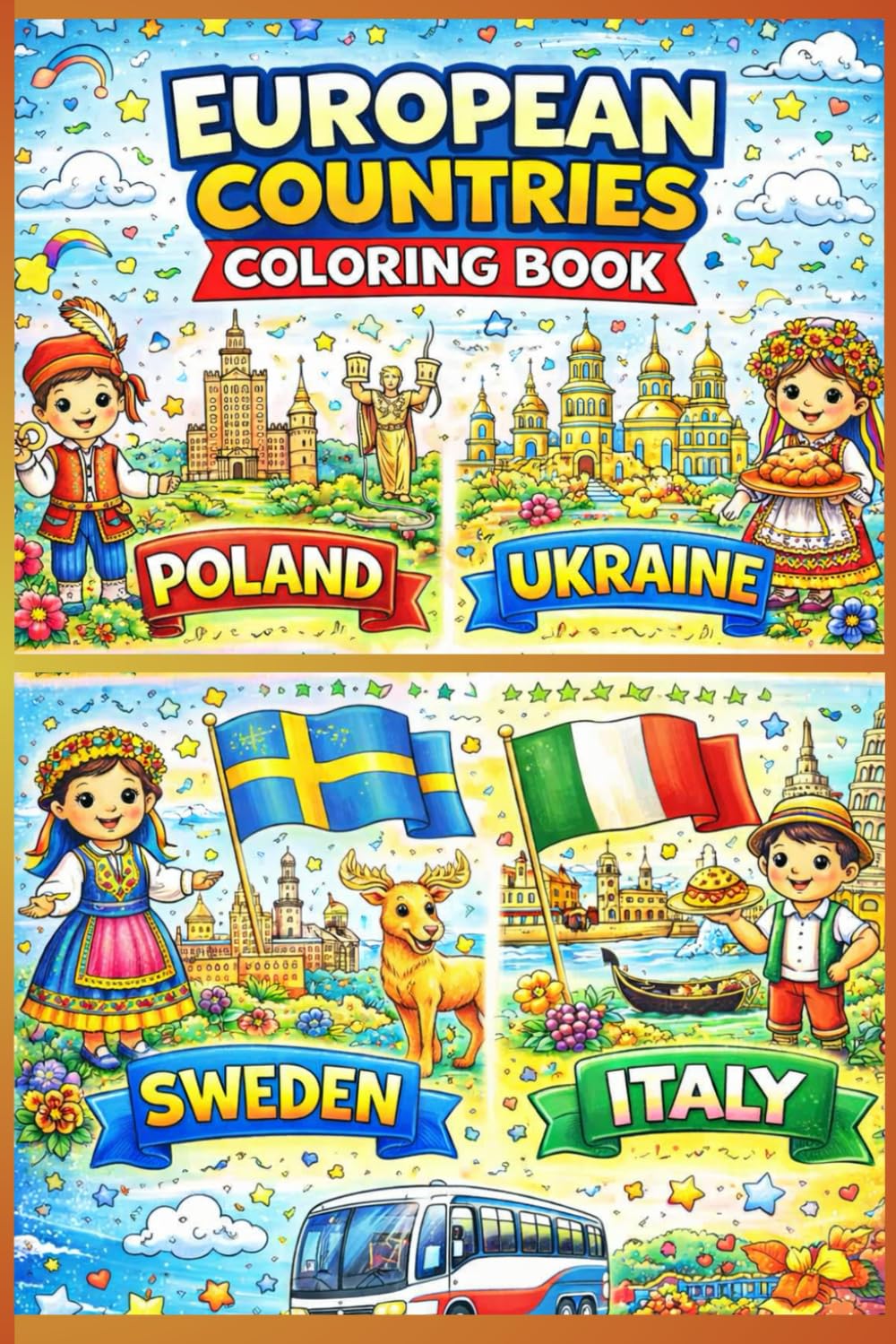 European Countries | Coloring Book: Fun & Easy Flag Designs for Kids (Europe) | Large Print Edition | Ages 4-8