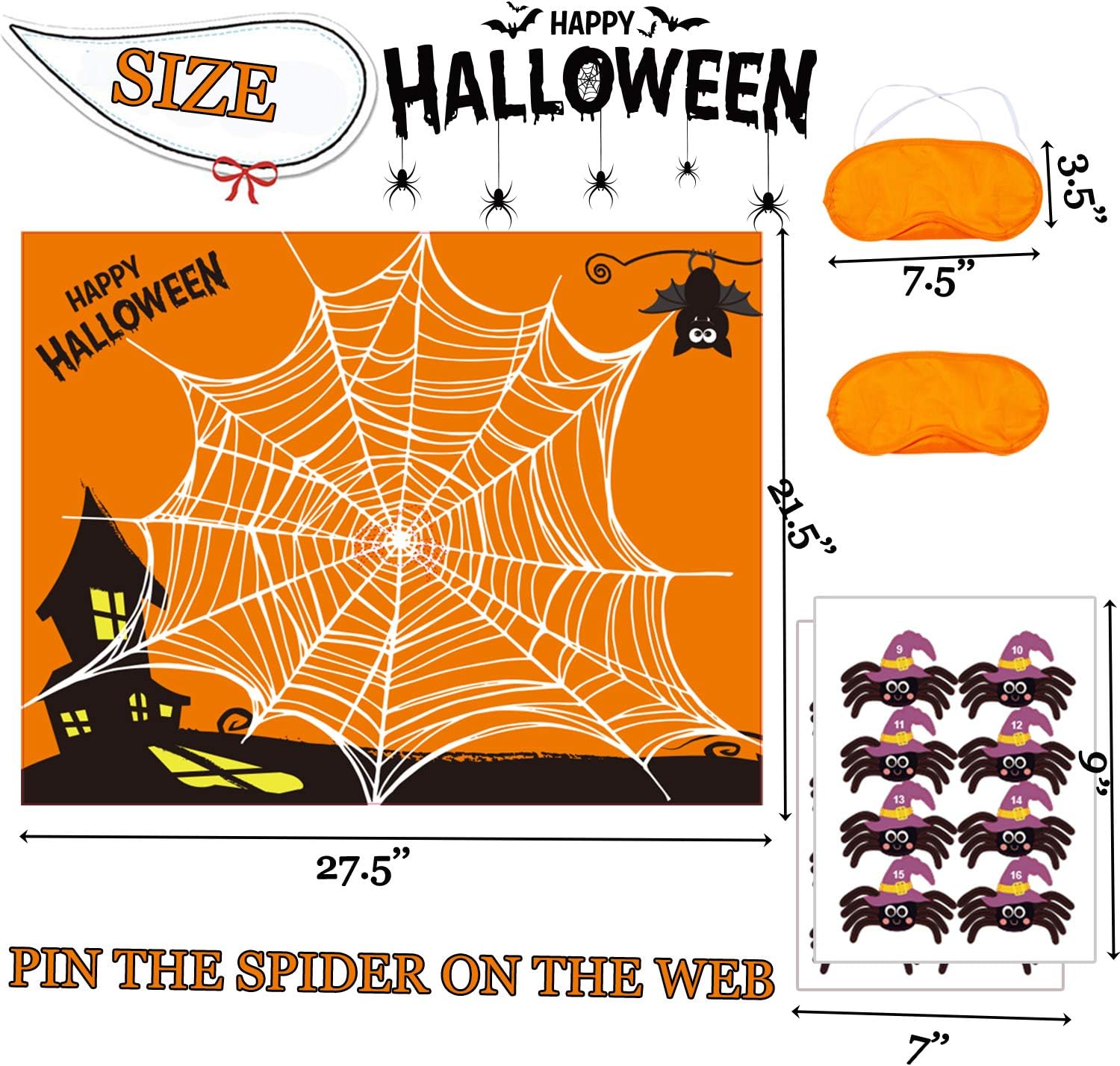 Funnlot Halloween Party Games for Kids Pin The Spider on The Web Game Halloween Party Favors and Games Halloween  Halloween Party Games Activities Halloween  Pin The Tail (Pin The Spider) : Home & Kitchen