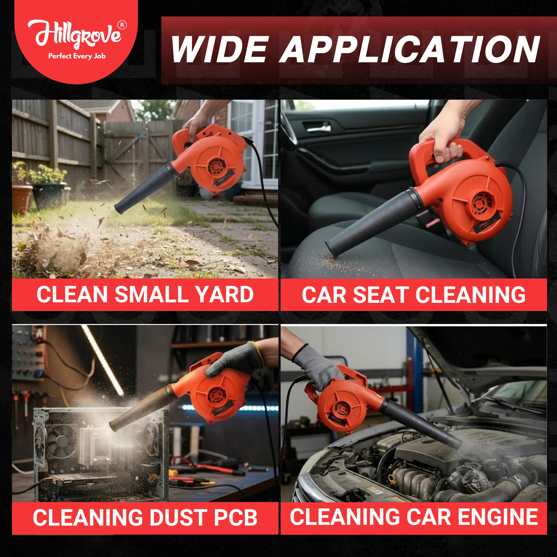 Hillgrove HGCM699M1 800W-18000RPM Electric Air Blower and Suction Dust Cleaner for AC/Computer/Home with Carbon Brushes Air Gun Dust Cleaning Forward Curved Air Blower (Corded Vacuum) 3
