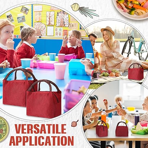 Miniatura 3 de Chunful 12 bolsas de almuerzo aisladas a granel para niños, mujeres y adultos, reutilizable, bolsa de almuerzo impermeable con aluminio (rojo vino)