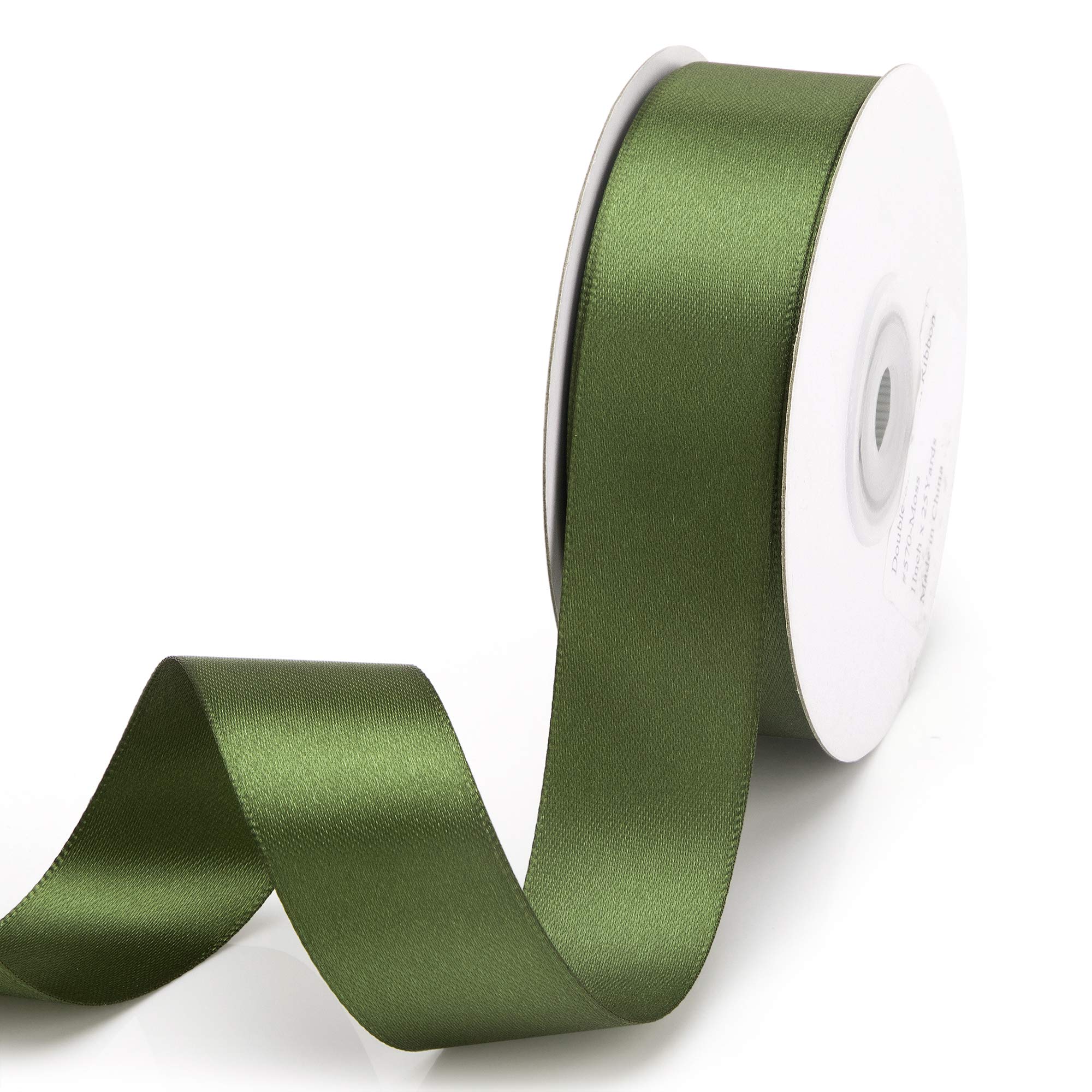 IHKFILAN Double Face Satin Ribbon in Moss (25 mm x 22.86 m) - Matt Shiny Gift Elegant Ribbon for Decorating, Crafts, Wrapping Special Gifts, Weddings, Christenings