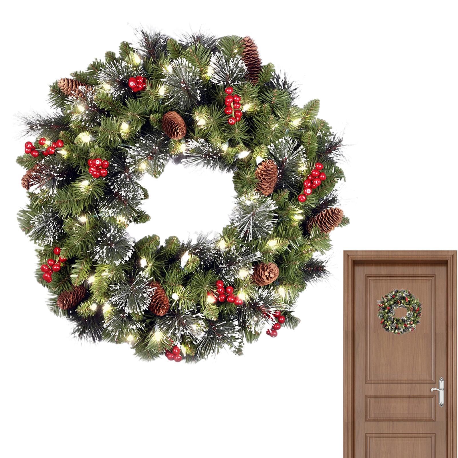Couronne de Noël pré-éclairée aux pommes de pin et grappes de baies