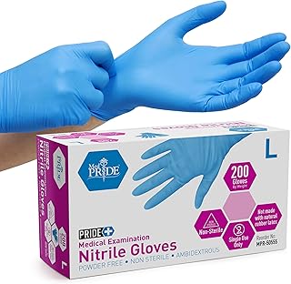 Medpride Medical Examination Nitrile Gloves, Large, Blue, Latex/Powder-Free, Non-Sterile, 200 Count