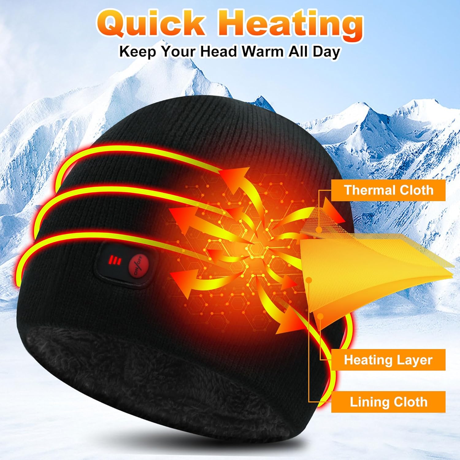 Rabbitroom Ladies Rechargeable Heated Beanie Hat,7.4V Electric Knit Hat Insulated Battery Thick Thermal Fabric Winter WarmHat - Image 8