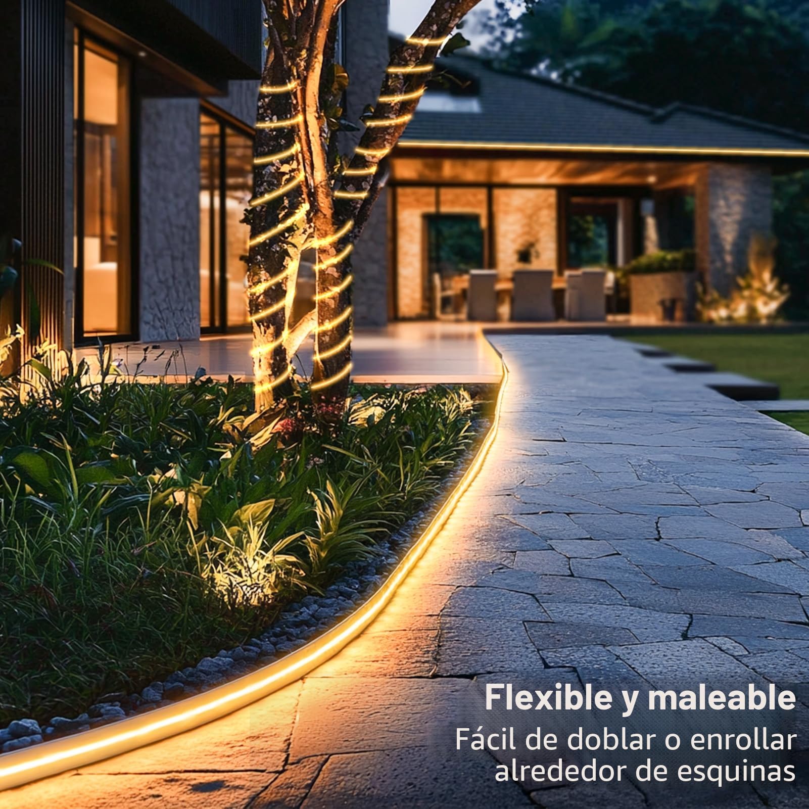 Tiras de luces LED solares al aire libre, tira de luces LED de 5M con 320 luces LED con control remoto, 8 modos de luces de jardín solares al aire libre, luz de cuerda impermeable para cerca, porche