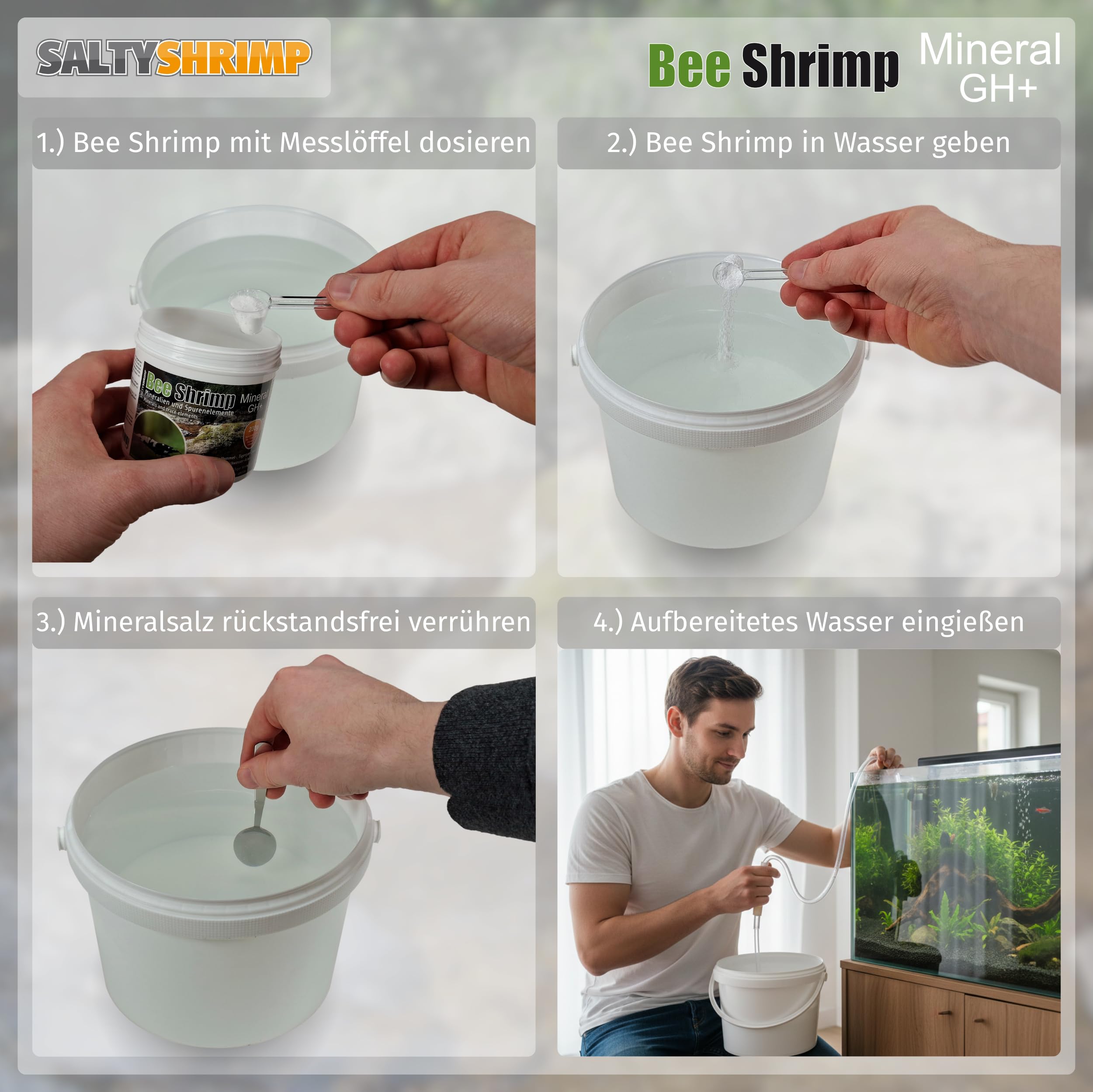 Bee Shrimp Mineral GH+ | 850g – Mineralsalz, speziell für Bienen-, Hummel- und Tigergarnelen entwickelt. Anhebung der Gesamthärte des Wassers