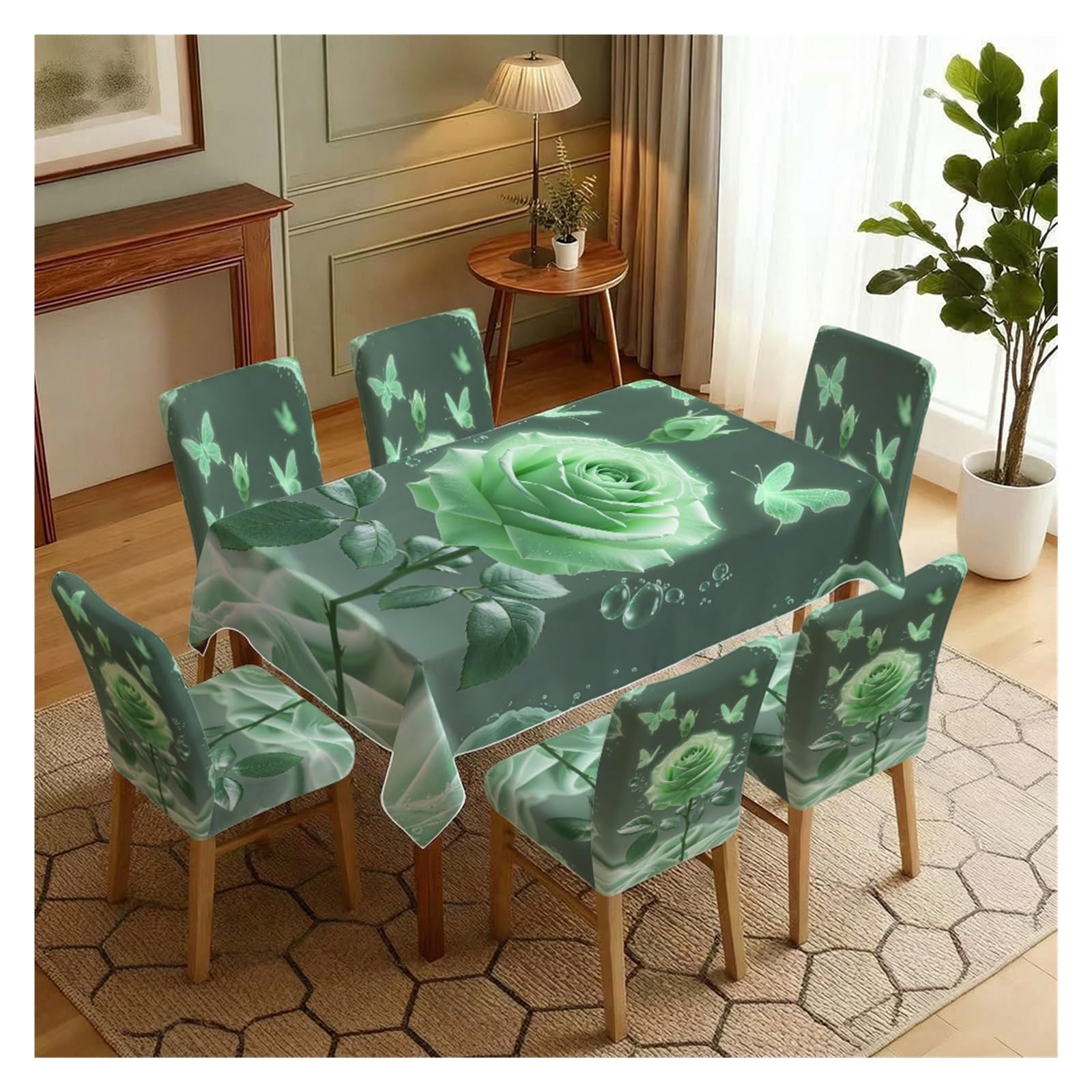 Nappe et housses de chaise ensemble salle à manger décoration moderne papillon 7pcs