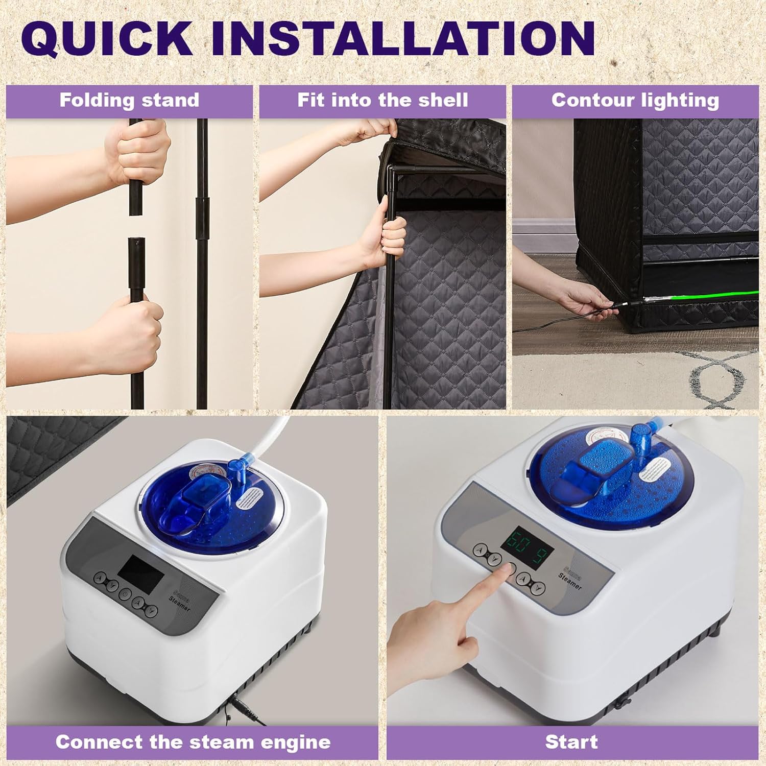 Steam Sauna Tent for Home with Transparent Door, Portable Indoor Sauna with Powerful Steam Heating, Foldable Personal Spa for Relaxation (Single Rectangular,Black)