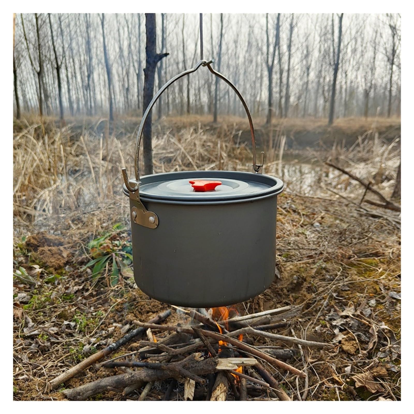 Generico Compatibile for 4-6 Persone, Campeggio all'aperto, Padella Antiaderente, pentola sospesa, calderone da Picnic Portatile, Squadra falò