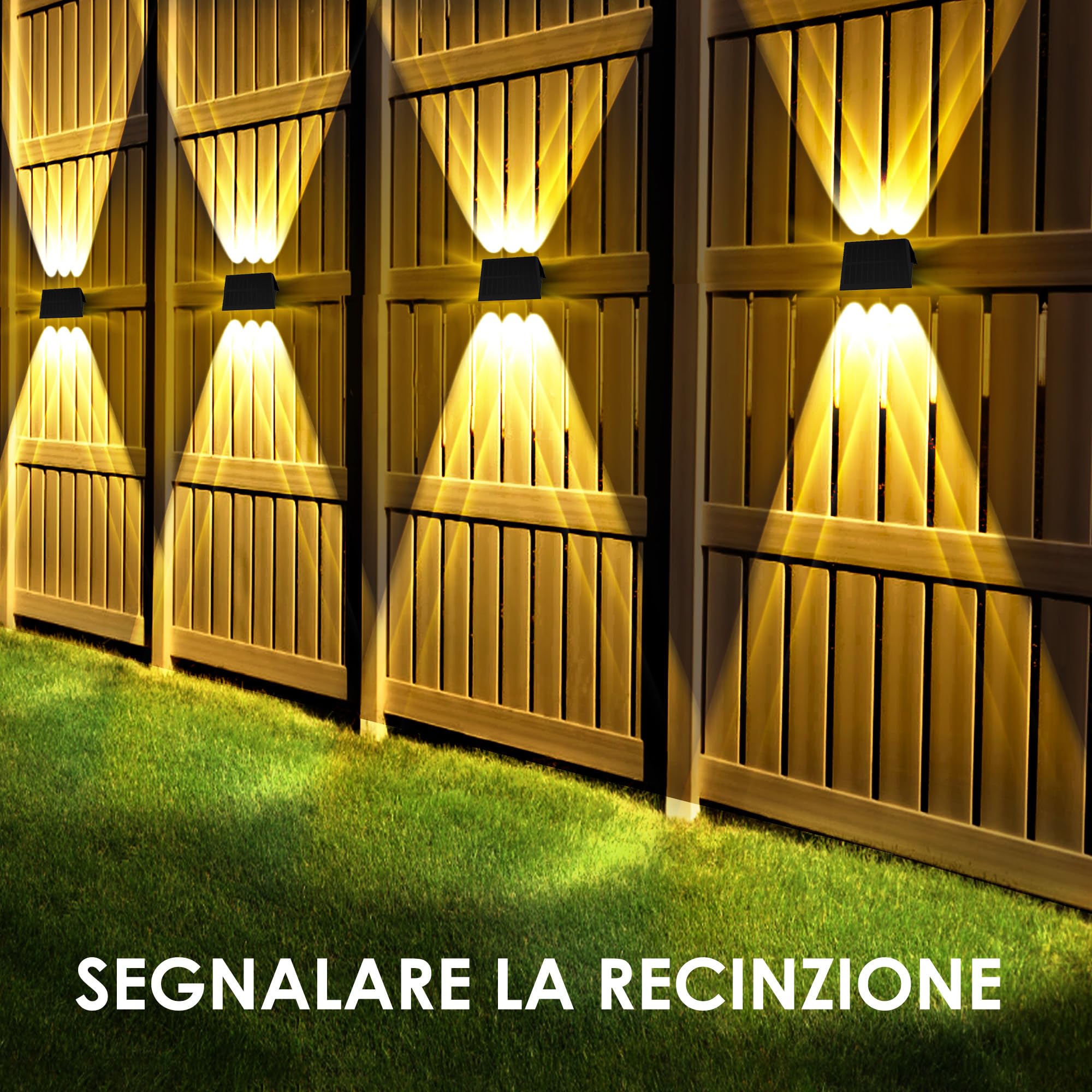 Lampade Solari da Esterno Alto e Basso Luce Solare LED Esterno Bianco Caldo Applique da Esterno Solare Impermeabilità IP67 6 Pezzi per Giardino Recinzione Muro