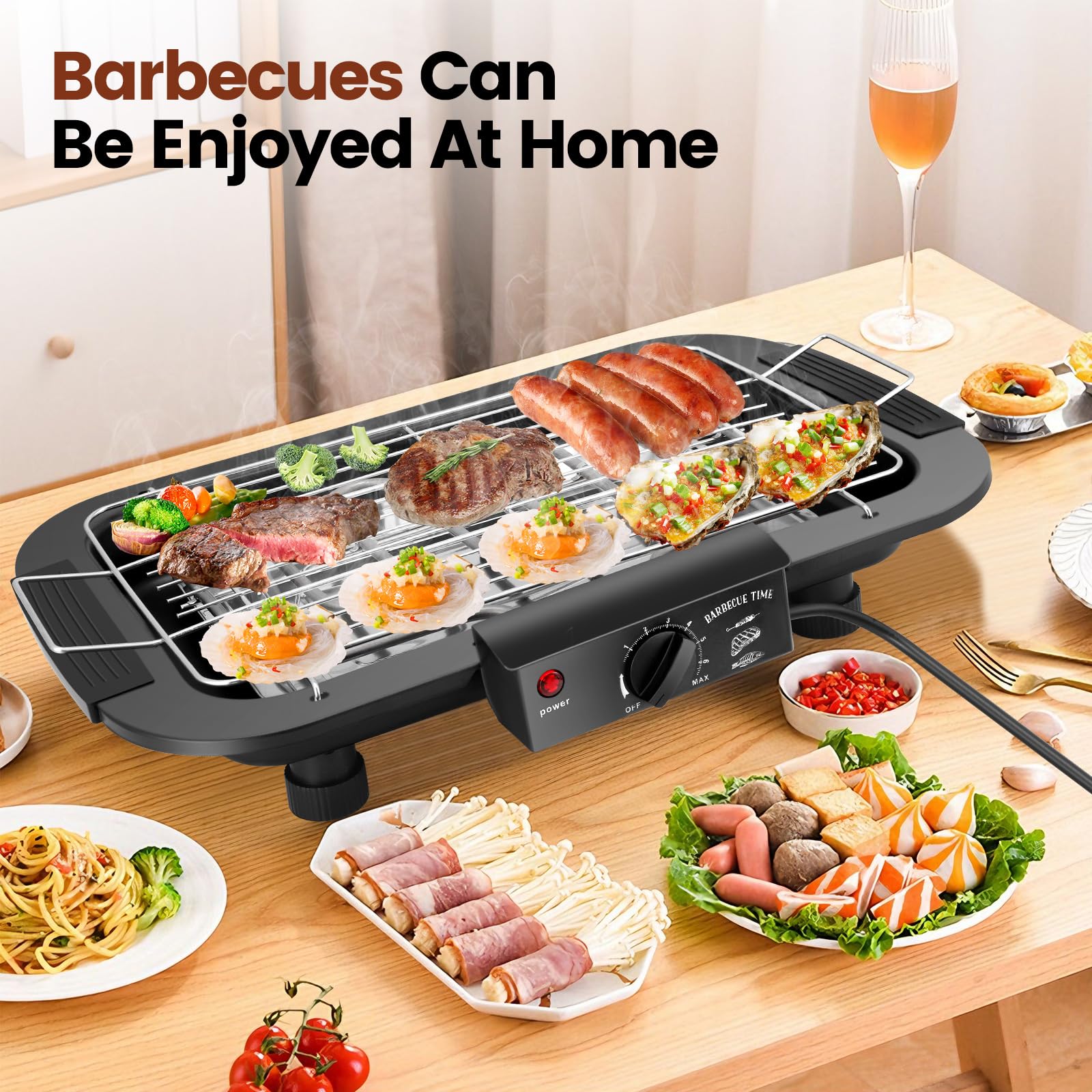 Electric BBQ Grill, 2000W Smokeless Non-Stick Electric Barbecue Grill Indoor/Outdoor with 6 Adjustable Temperature - Image 2