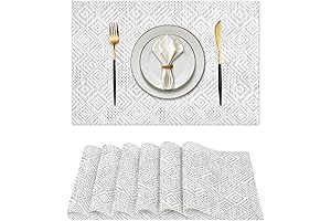 Juego de mesa de comedor de seis elegantes manteles individuales cuadrados de plástico vinílico (marrón)