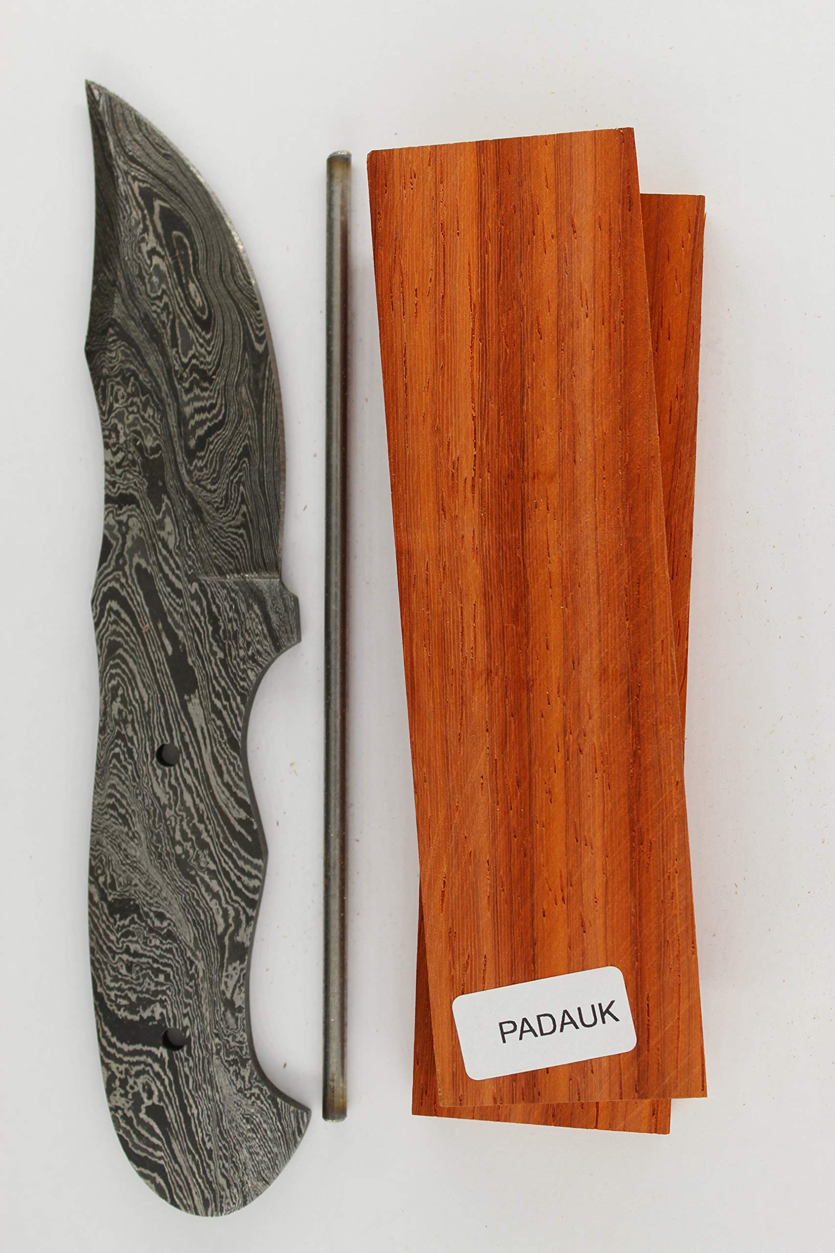 Idaho Damascus Clip Point Knife Making Kit – DIY Damascus Steel Knife Kit with Blade, Handle Material, Pins & Instructions – Build Your Own Handmade Knife Kit for Beginners, Teens & Adults (PADAUK WOOD)