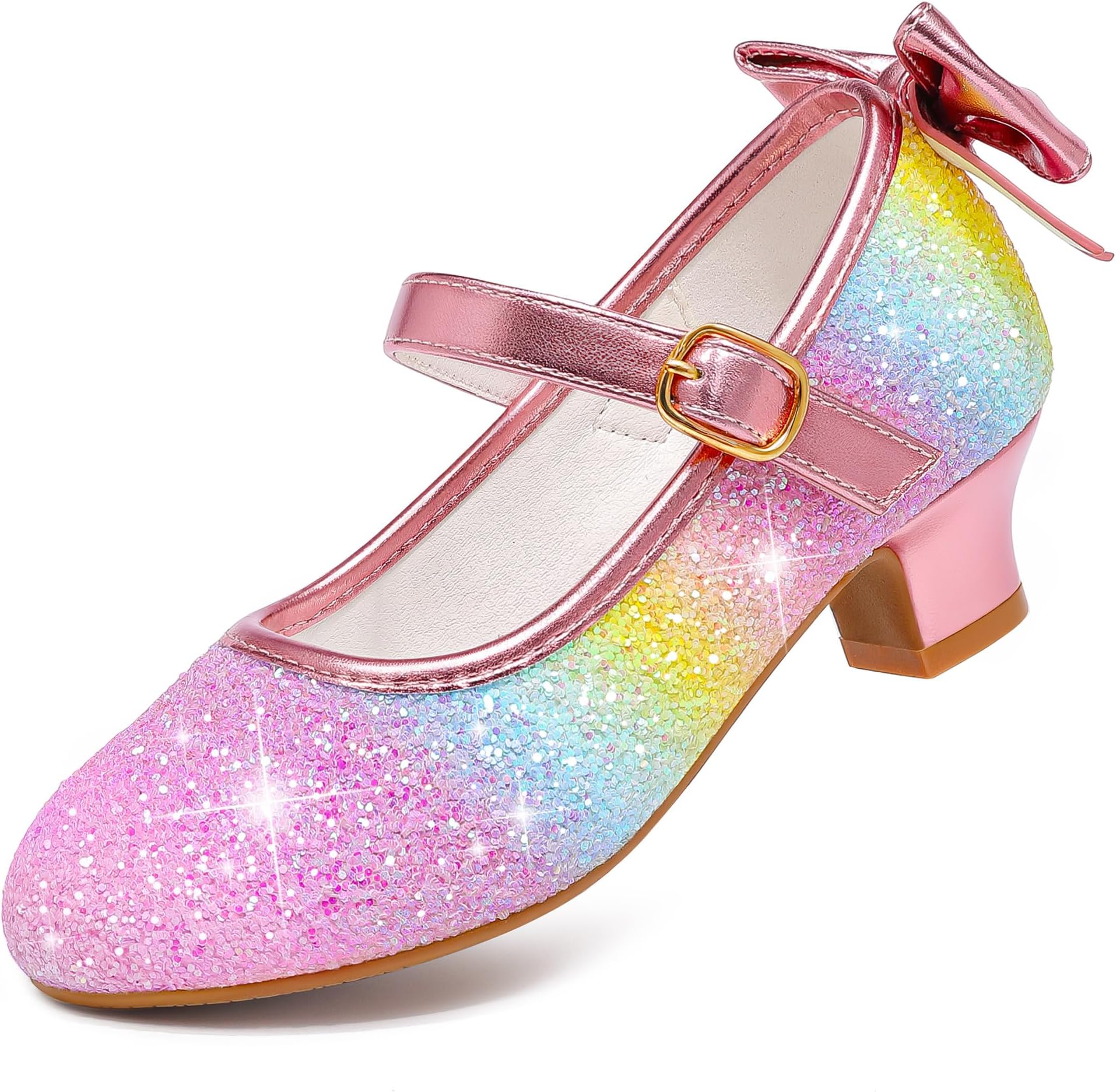 Girls Dress Shoes Low Heel Princess Flats Mary Jane Flower Wedding Party Glitter Shoes for Kids Toddler