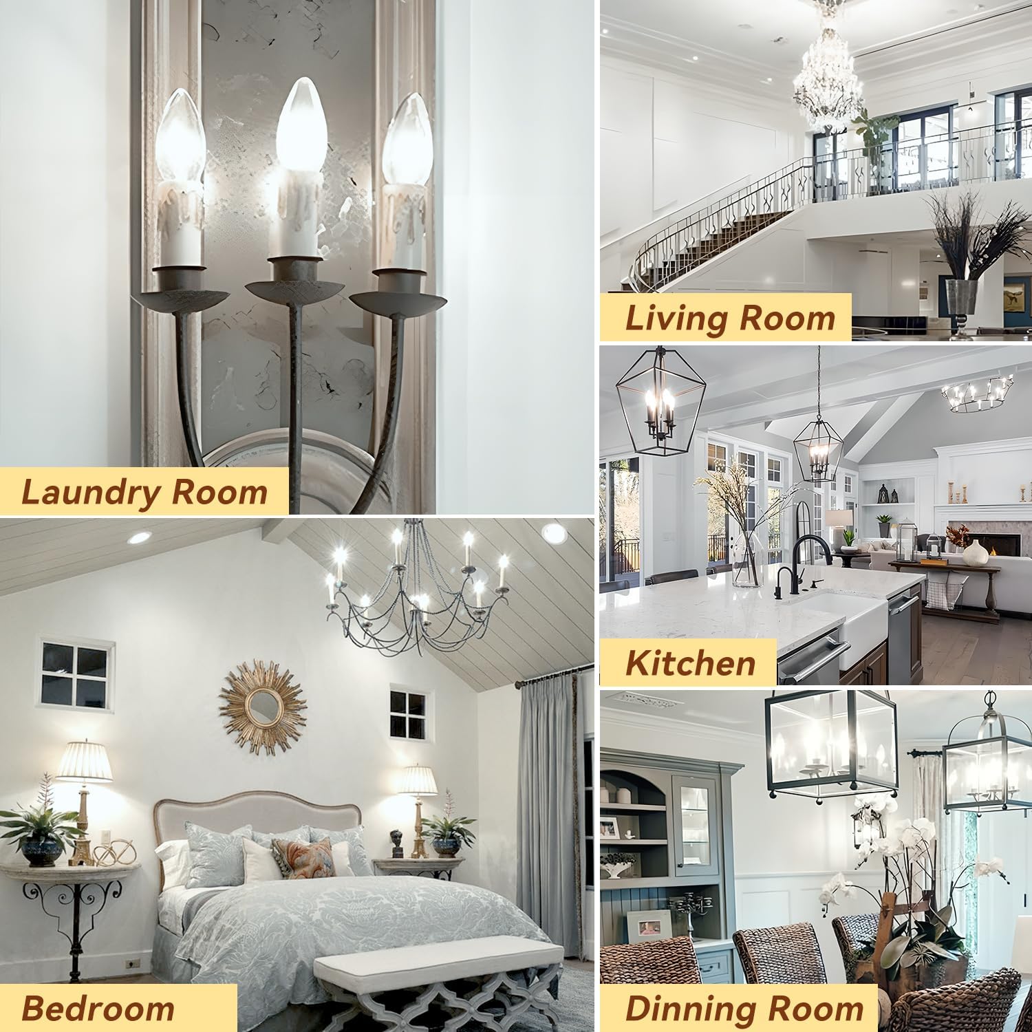 TJOY LED Candelabra Bulbs Dimmable, 60W Equivalent Chandelier Light Bulb, E12 Small Base, 4.5W 5000K Daylight White, B11 Vintage Filament Clear Glass Candle Light for Ceiling Fan Chandeliers, 12Pack