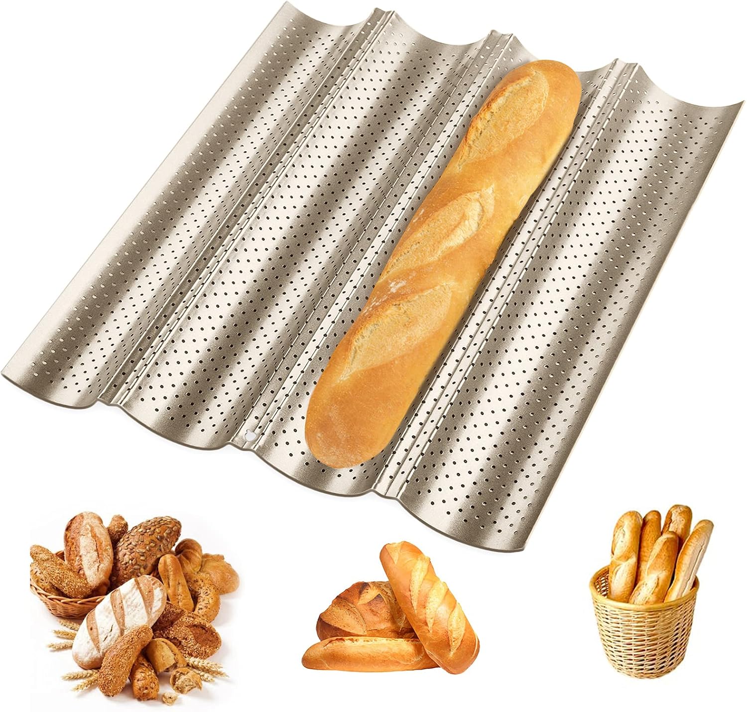 Hotec Baguette Baking Mould For 3 Baguettes With Non-Stick Coating