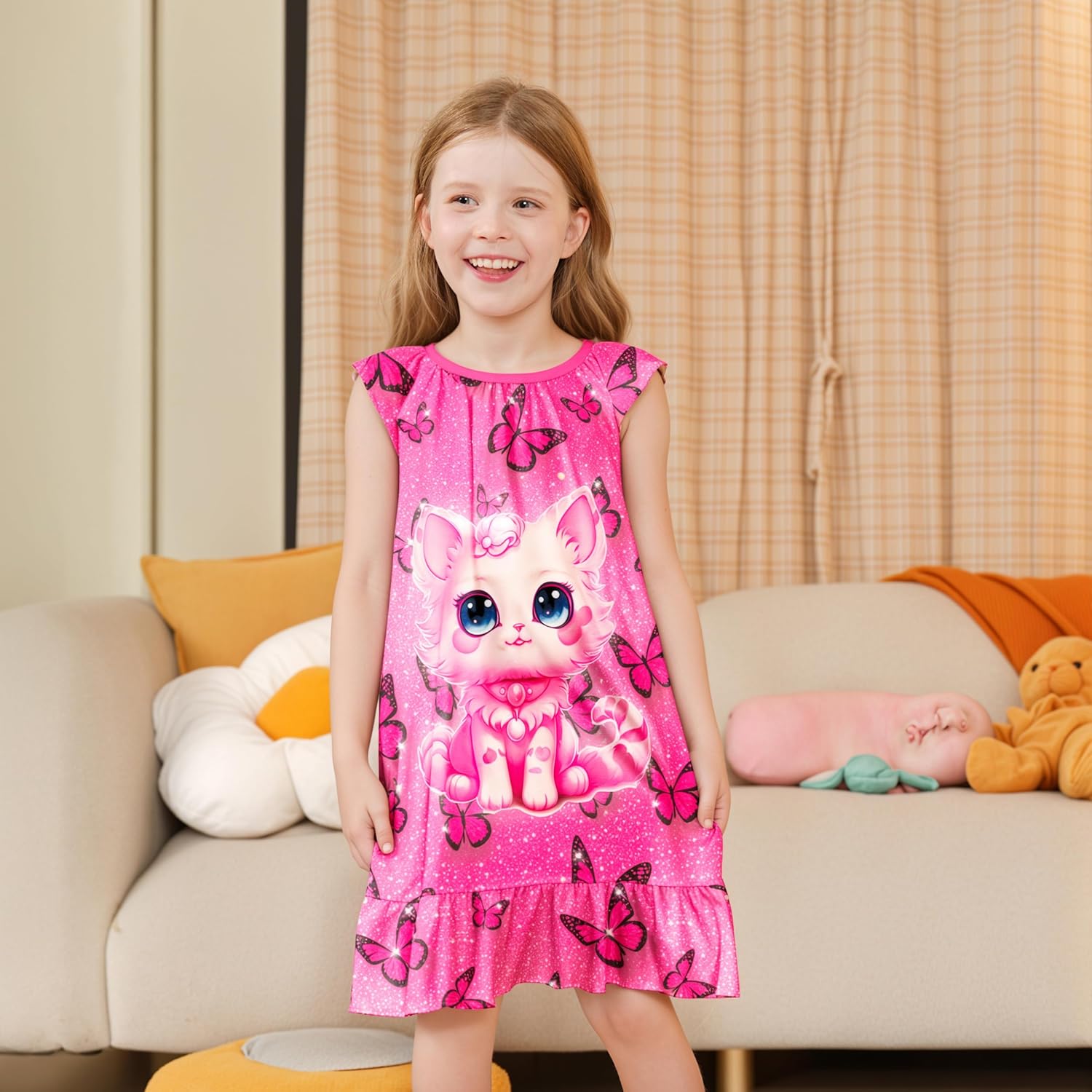 LQSZ Girls Nightgown Night Dress Flutter Sleeve Sleepwear 3-10 Years Pajamas Nightgowns for Little Girls - Image 2