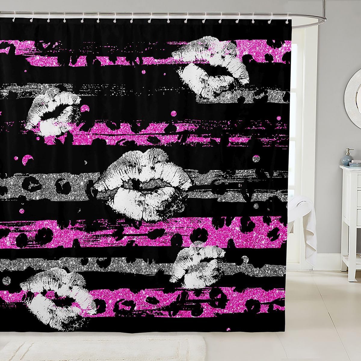 Erosebridal Cute Black Girl Shower Curtain Kawaii Rainbow Decor Bath Curtain for Teens Women Colorful Love Heart Bathroom Accessories Sweet Pastel Fabric Shower Curtains 72" Wx72 L image 5