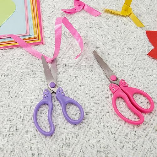 Miniatura 21 de Tijeras de seguridad de punta roma de 5 pulgadas, para niñas de 5 a 8 años y 8 a 10 años, borde redondeado y asas ergonómicas para niños pequeños