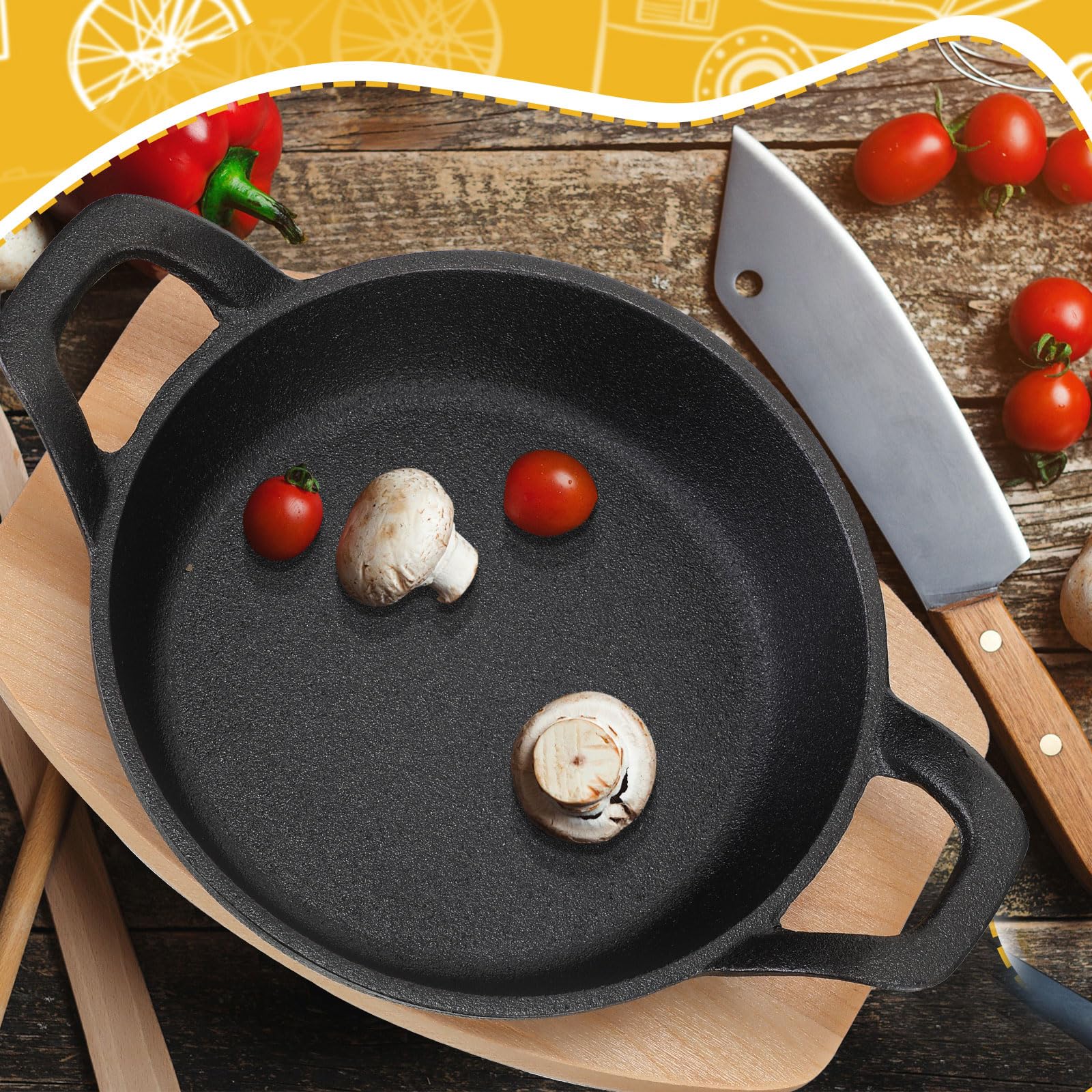 Juego de 2 sartenes pequeñas de hierro fundido con base de madera, mini sartenes redondas de hierro fundido resistentes, platos de fajita para cocina, restaurante, barbacoa (6.3 pulgadas) 7