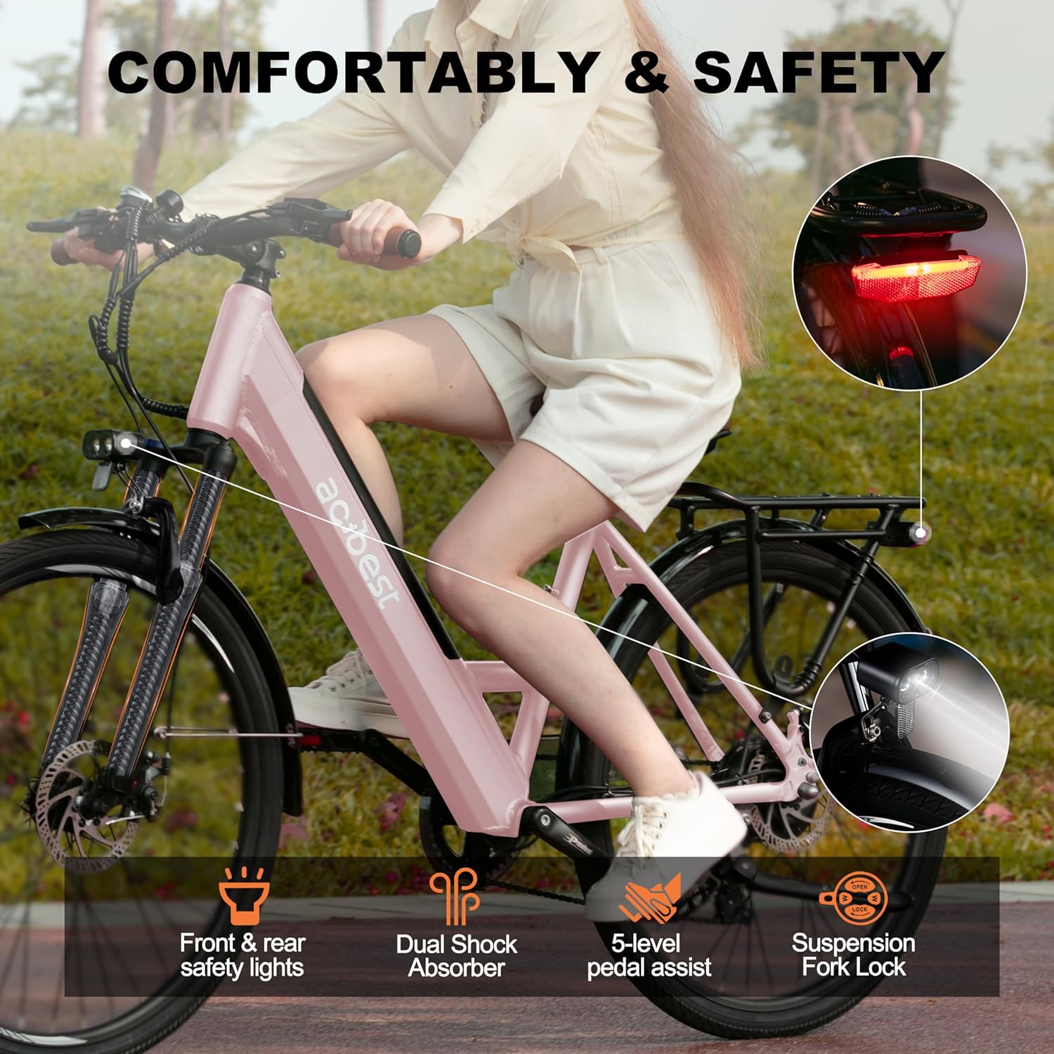 ACTBEST Core Electric Bike for Adults - 468Wh Removable Battery, 26 inch Step Thru Electric Bicycle, Peak 750W Brushless Motor Cityrun Ebike, with 7 Speed, Up to 50 Miles, E-Bikes