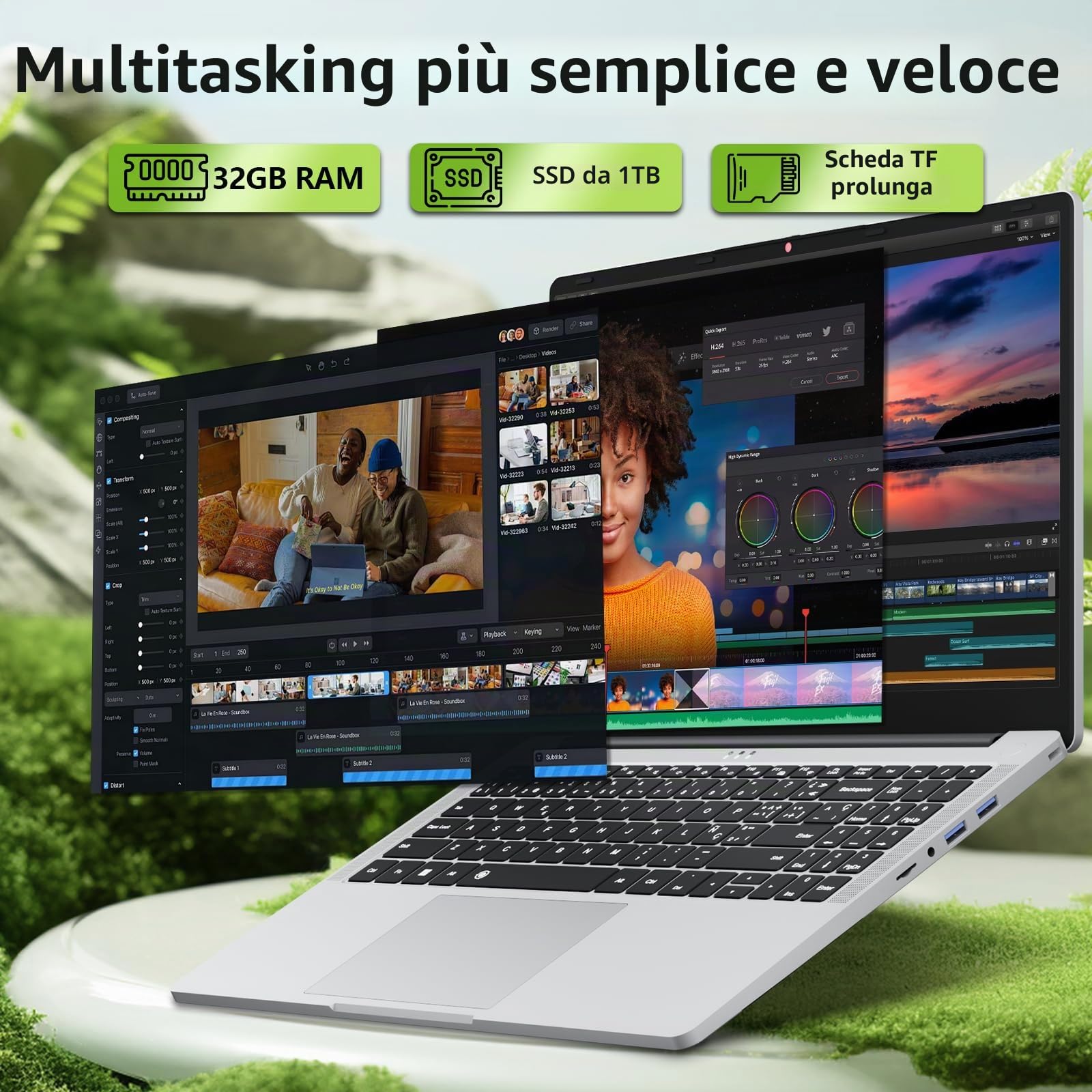 PC Portatile 15,6 Pollici con Ryzen 5 7430U, 32GB RAM 1TB SSD, Notebook Win 11 Schermo FHD 1920*1080, Laptop con Tastiera Retroilluminata con Tastierino Numerico, Computer Portatile Type-C HDMI USB3.0