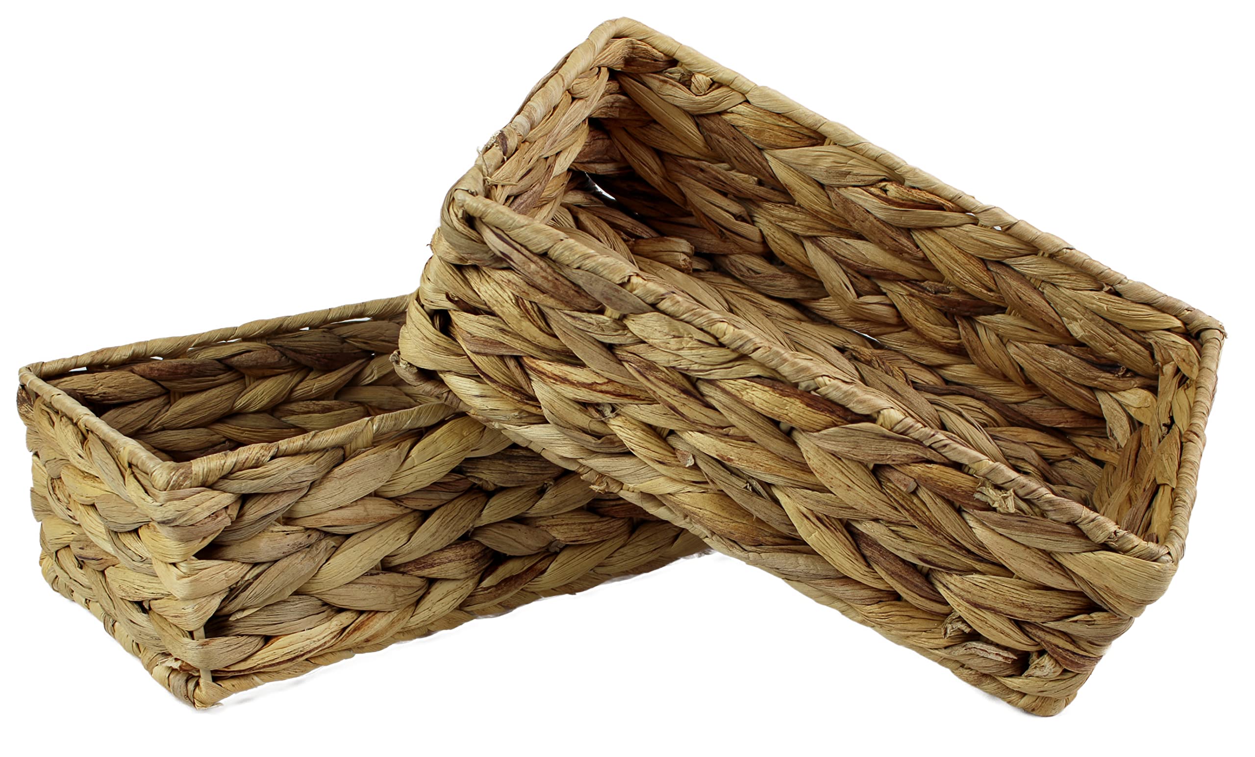 Rectangular Water Hyacinth Small baskets for storage Natural colour wicker basket shelves open Decorative gift box bathroom mini tray makeup bathroom Kitchen organiser (Small 24cm, 2x Basket)