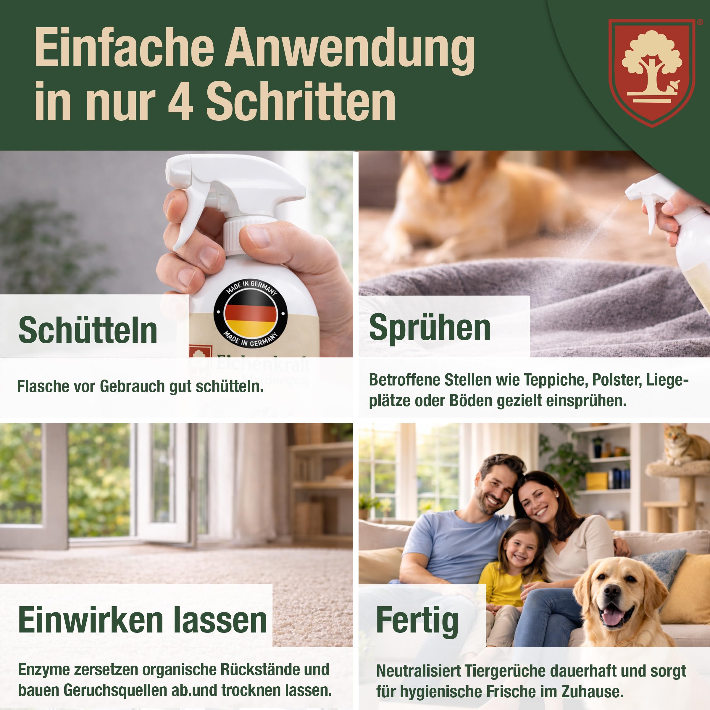 Enzymreiniger für Hunde- & Katzenurin – Geruchsentferner, Fleckenentferner & Textilerfrischer für Sofa, Teppich, Polster, Matratze, Hundebett, Katzenklo, Autositze & Tierhaushalt Reinigung - 500ml